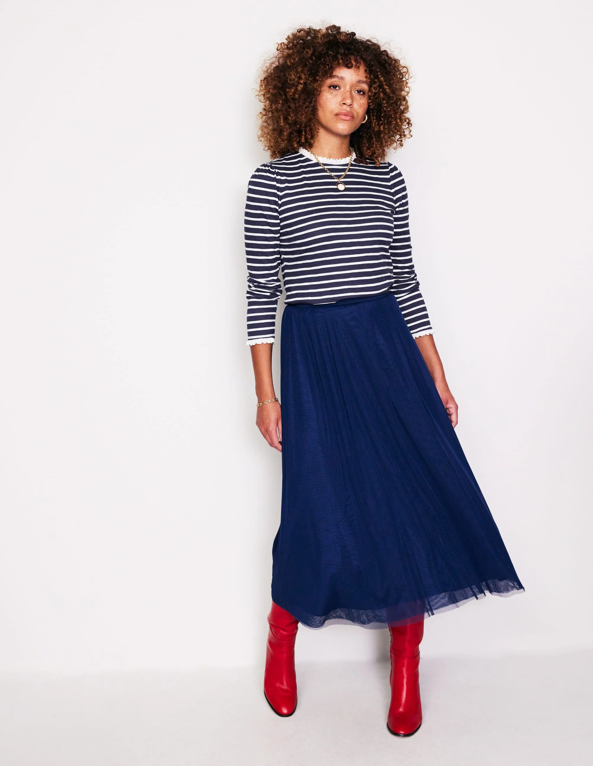 Broderie Trim Stripe Top-Navy, Ivory Stripe - Image 4