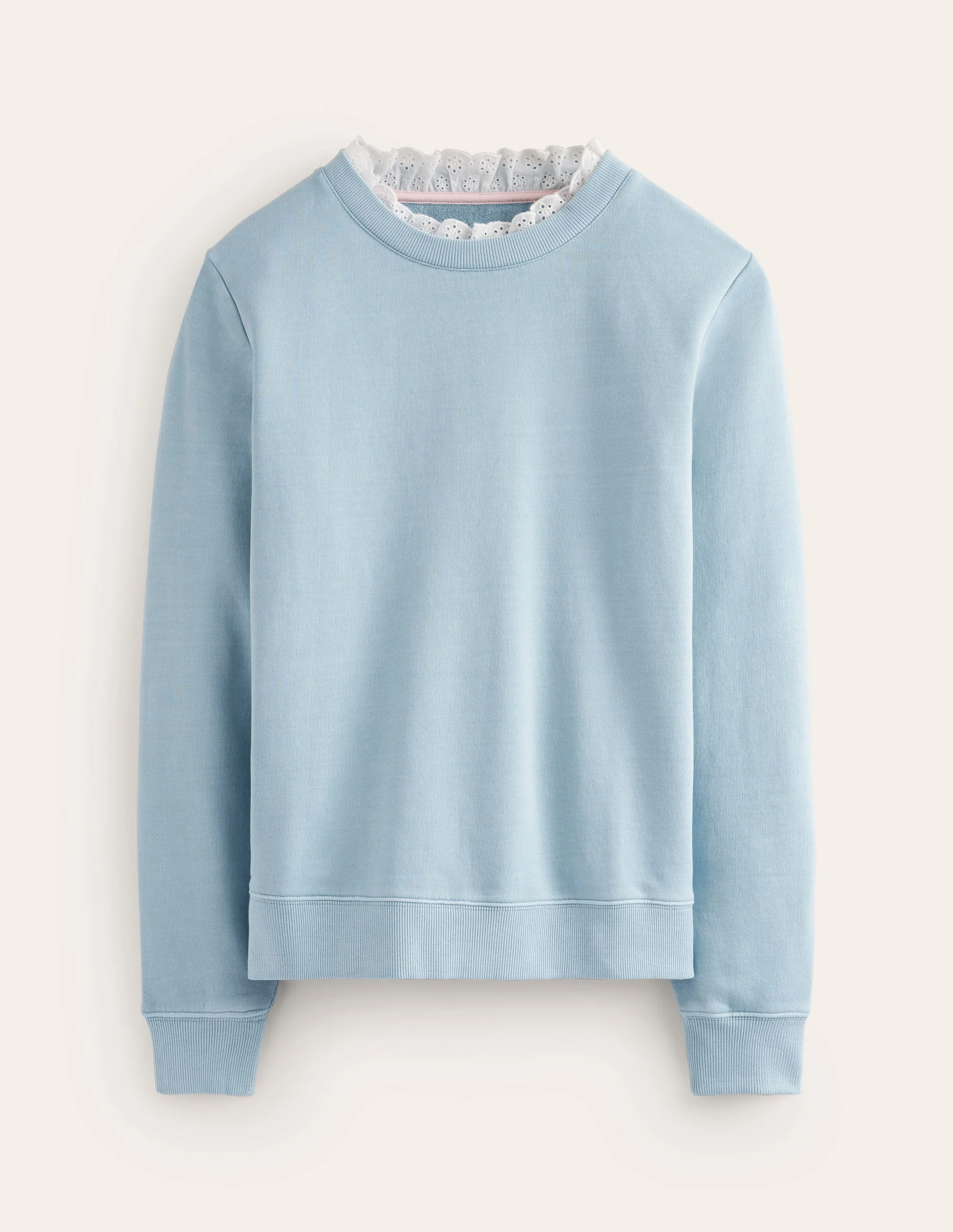 Broderie Trim Sweatshirt-Sky Blue - Image 5