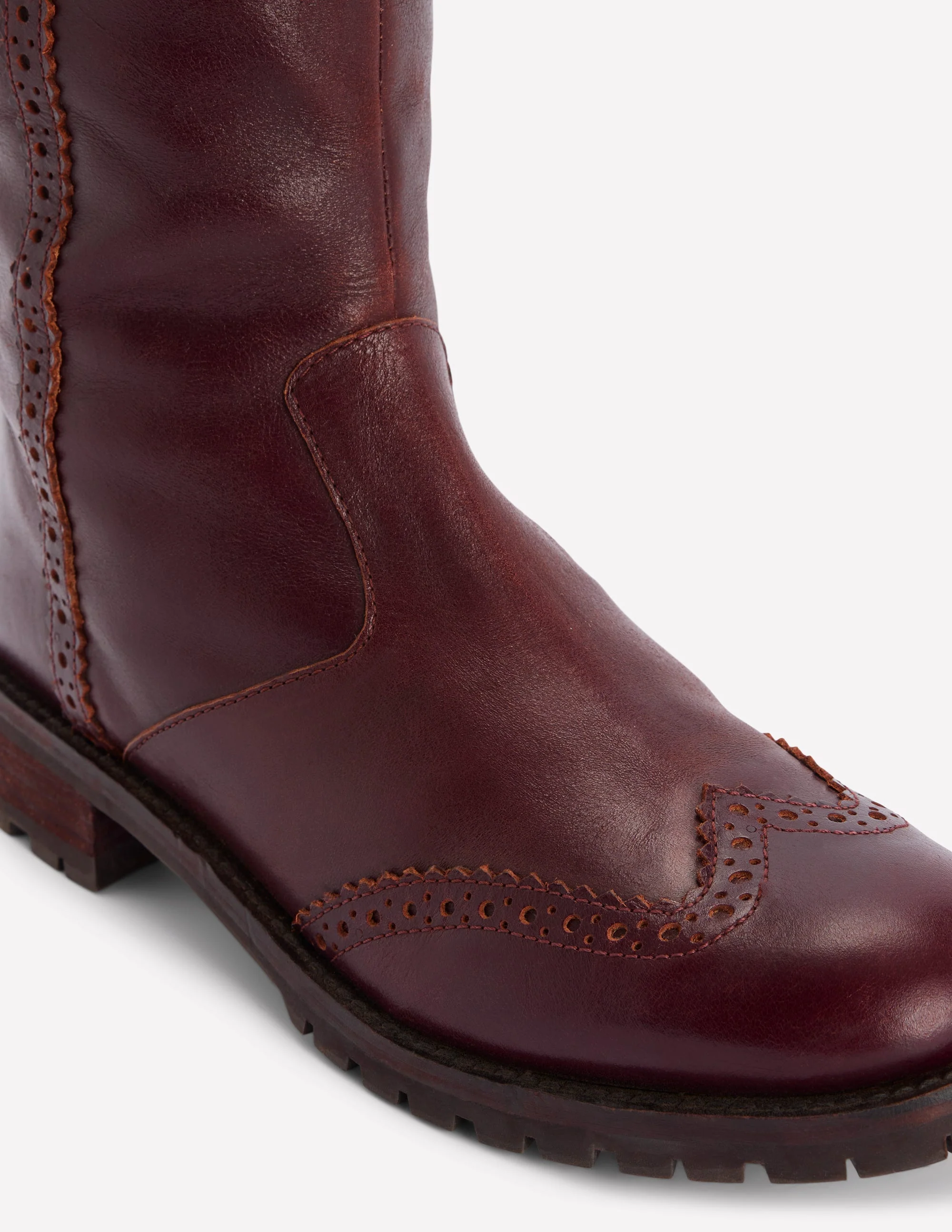 Brogue Detail Knee Boots-Oxblood - Image 5