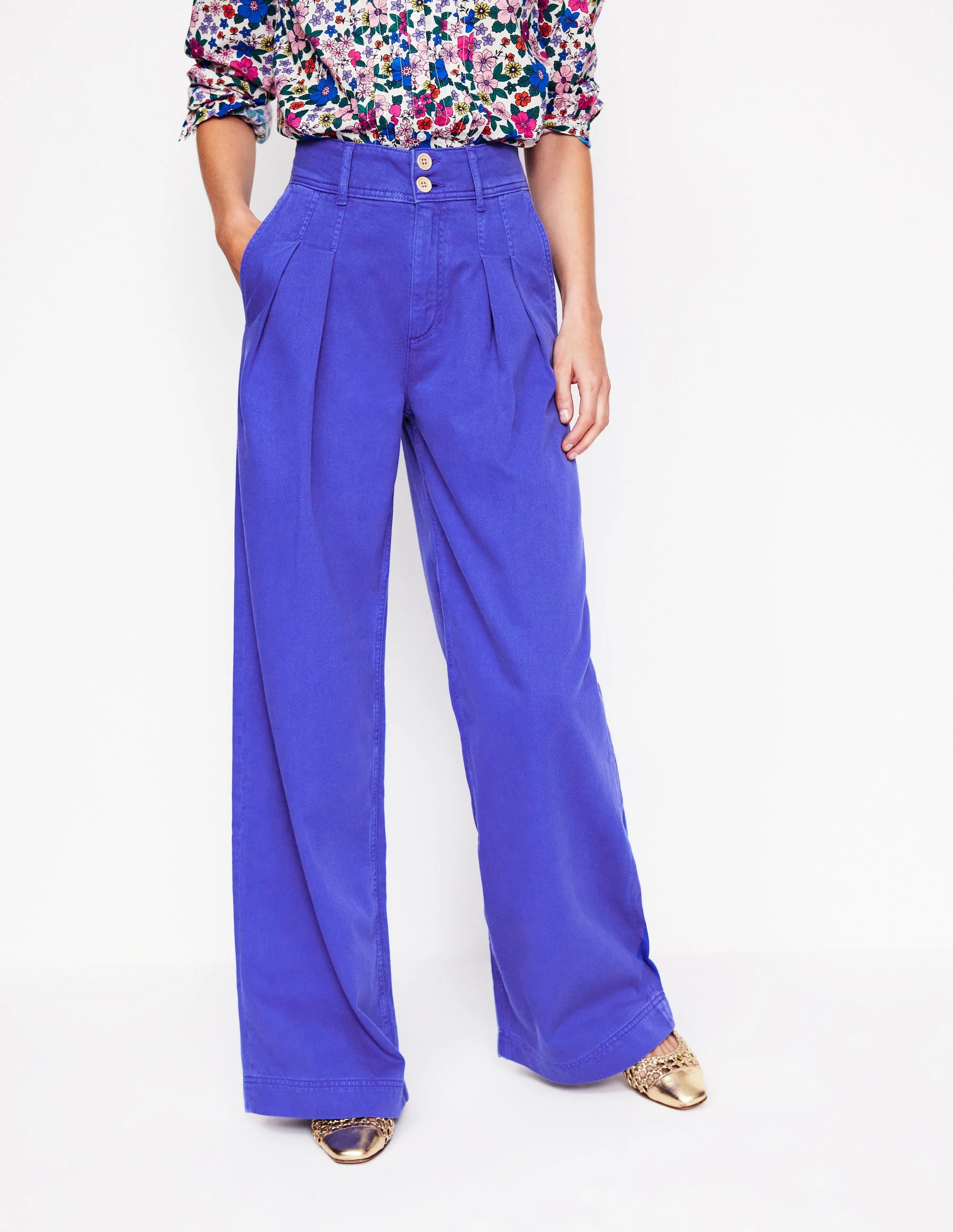 Brompton Wide Leg Trousers-Bright Blue - Image 4