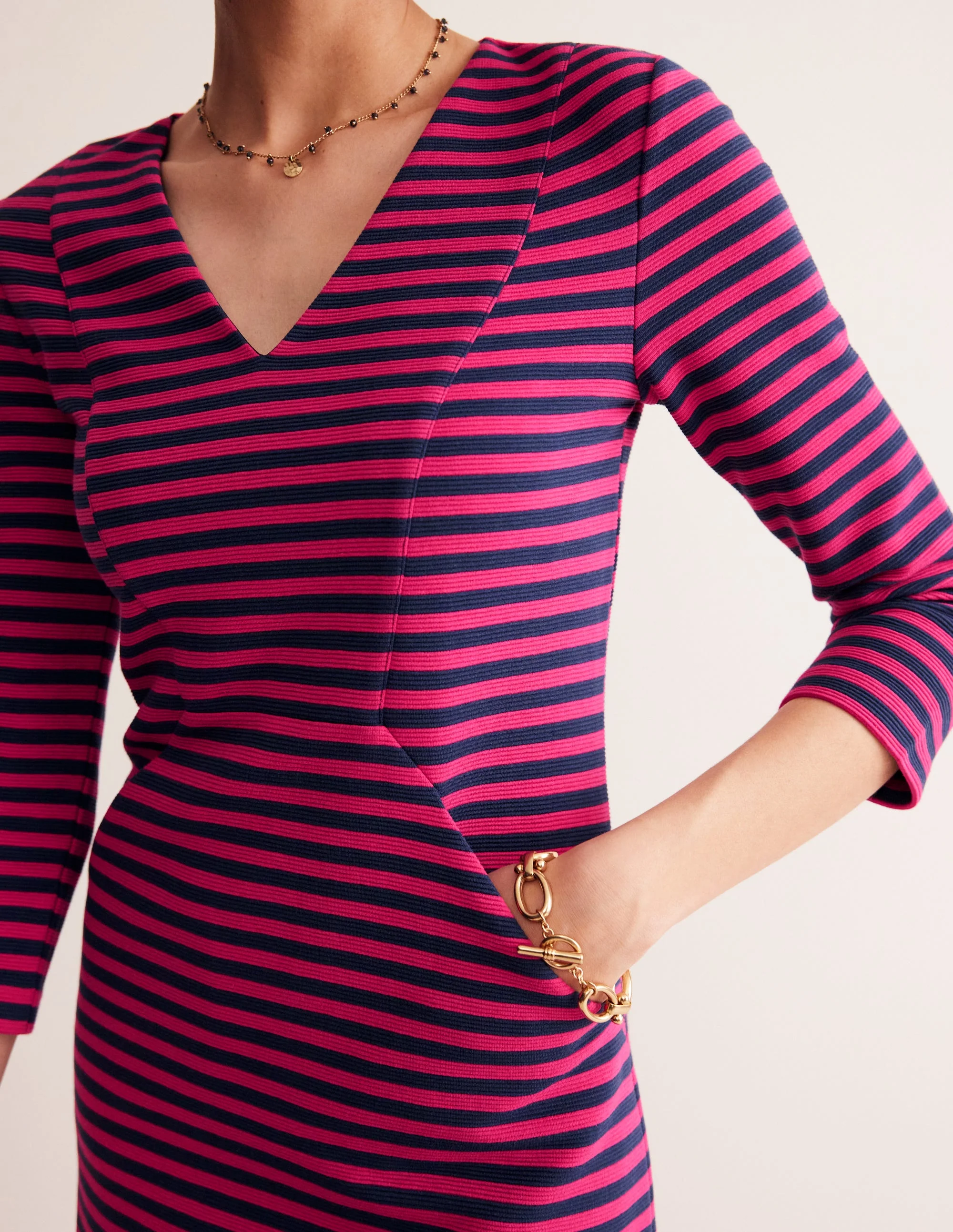 Bronte Ottoman Dress-Cherry, Navy Stripe - Image 2