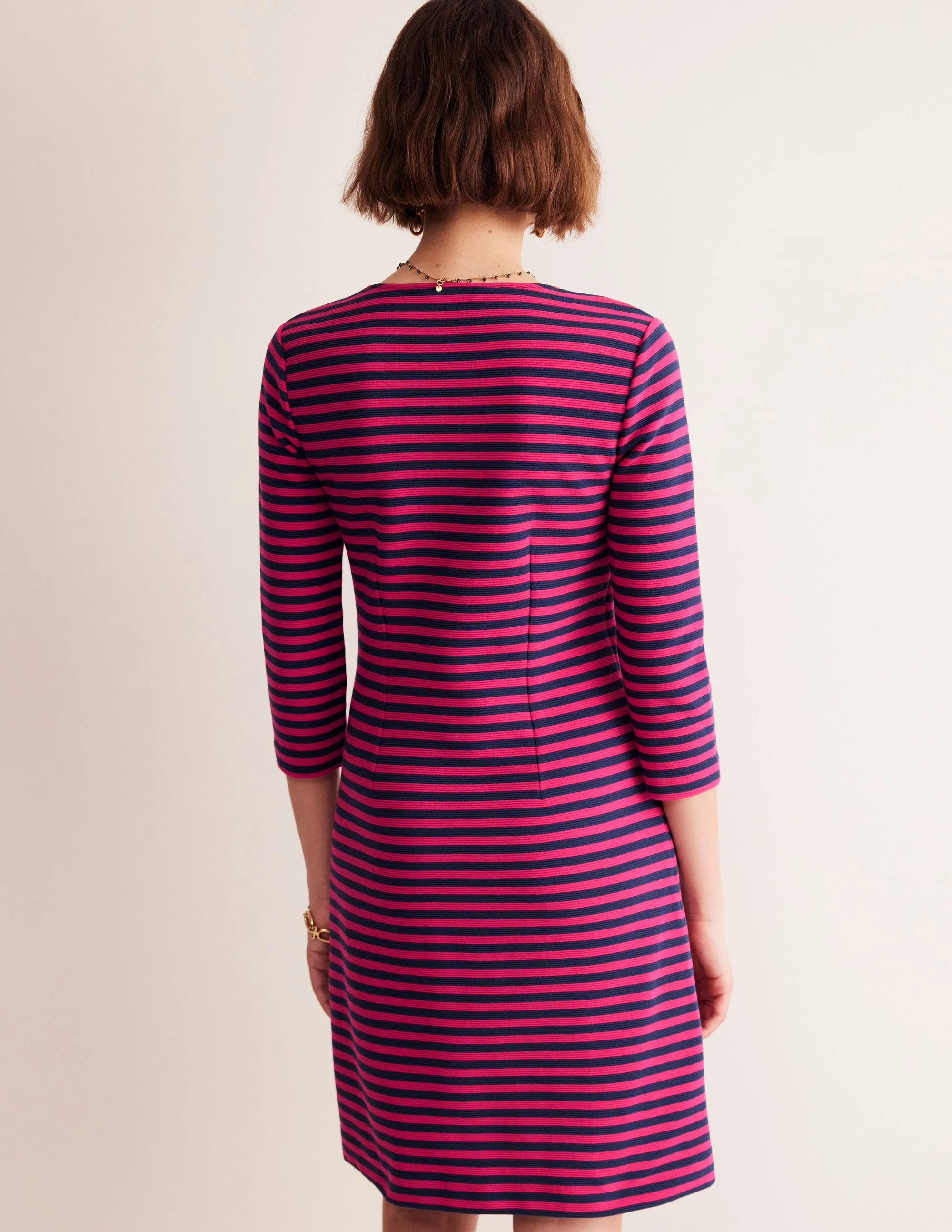 Bronte Ottoman Dress-Cherry, Navy Stripe - Image 3