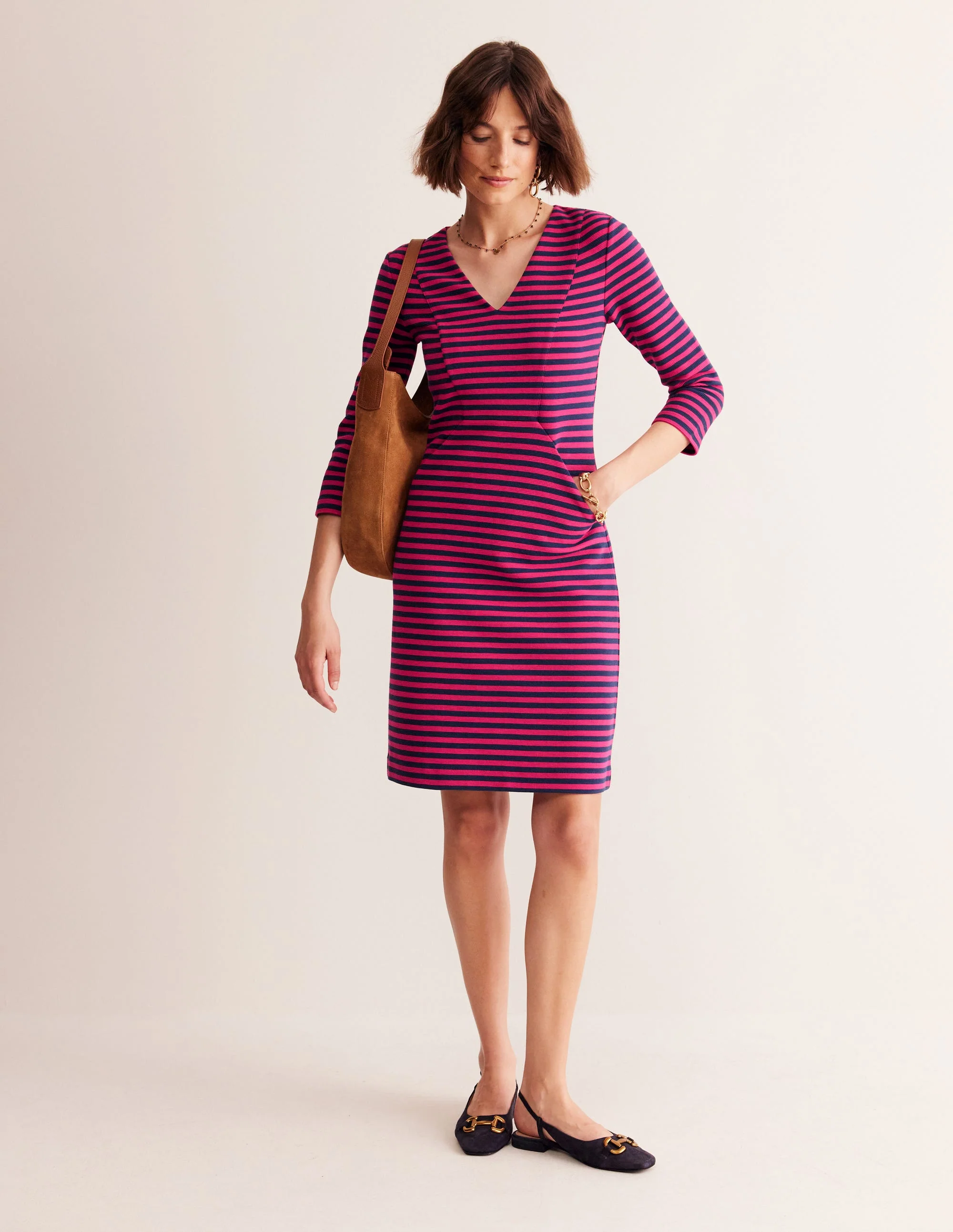 Bronte Ottoman Dress-Cherry, Navy Stripe - Image 4