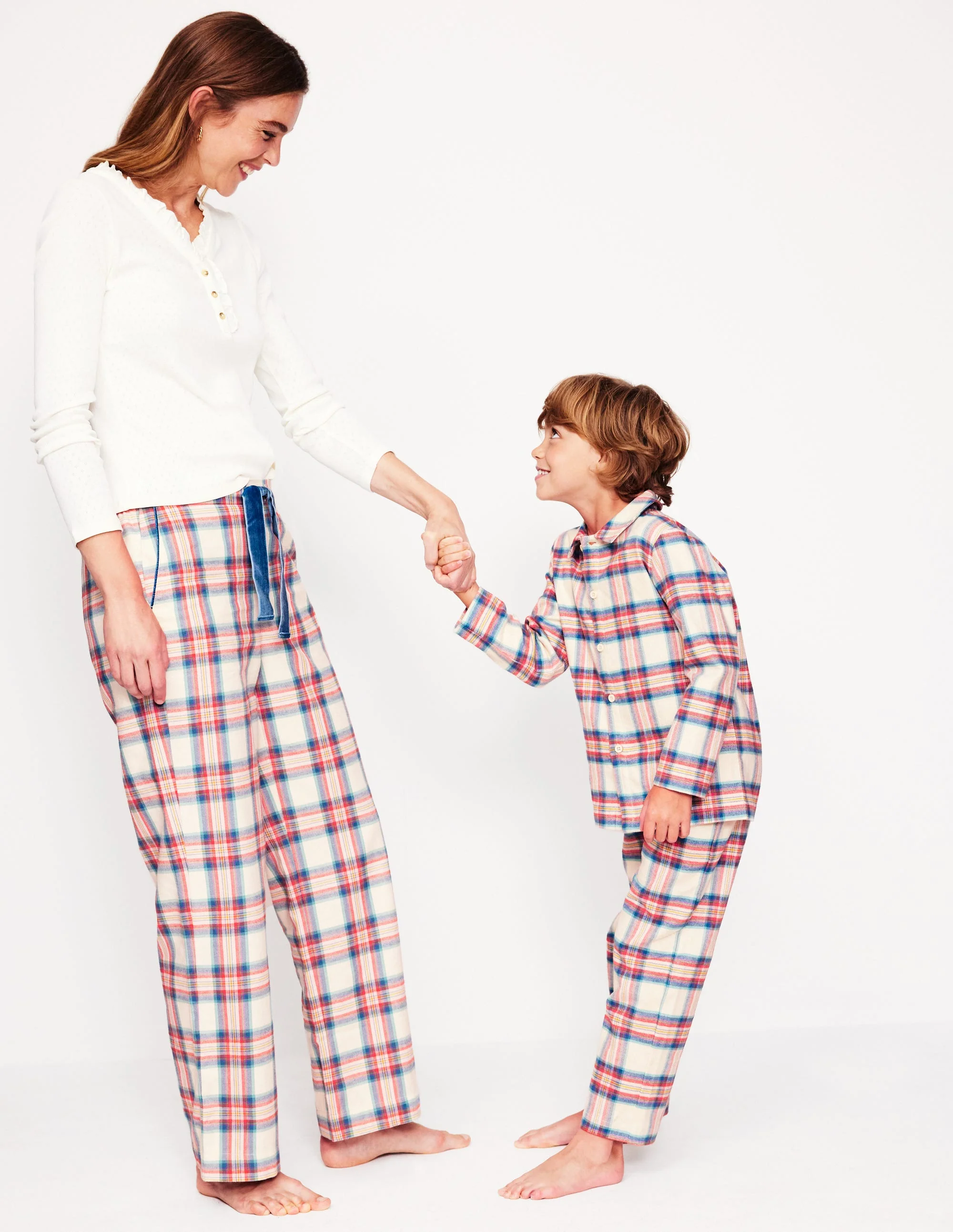 Brushed Cotton Pajama Pants-Eggnog & Orange Check - Image 5