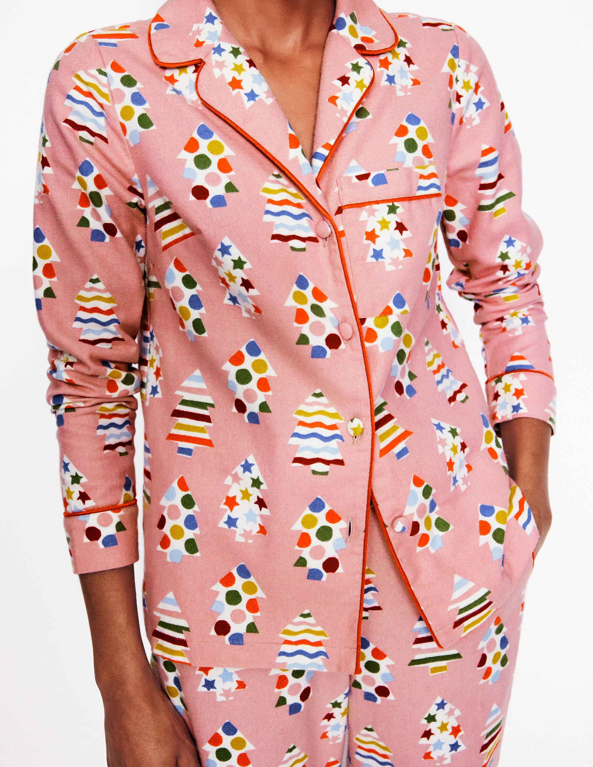 Brushed Cotton Pajama Shirt-Quartz, Christmas Trees - Image 2