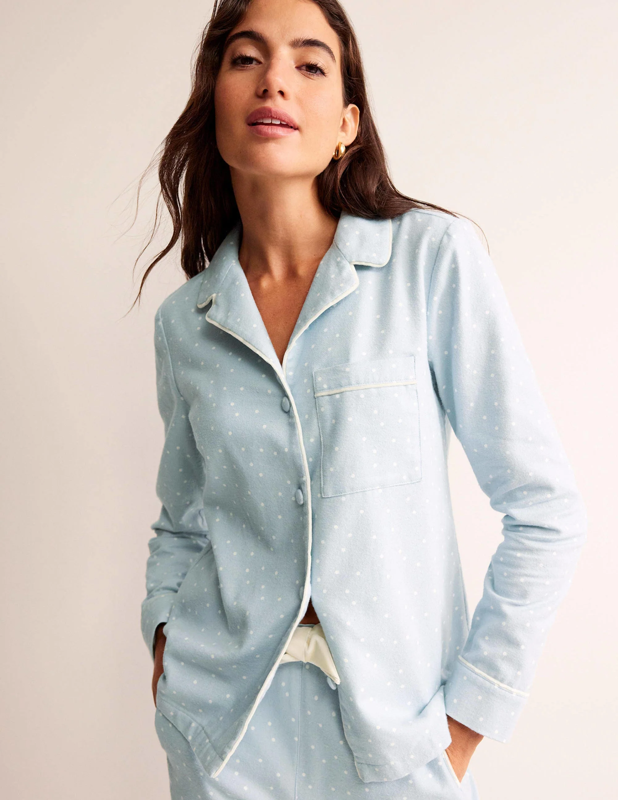 Brushed Cotton Pajama Shirt-Surf, Spaced Dotty