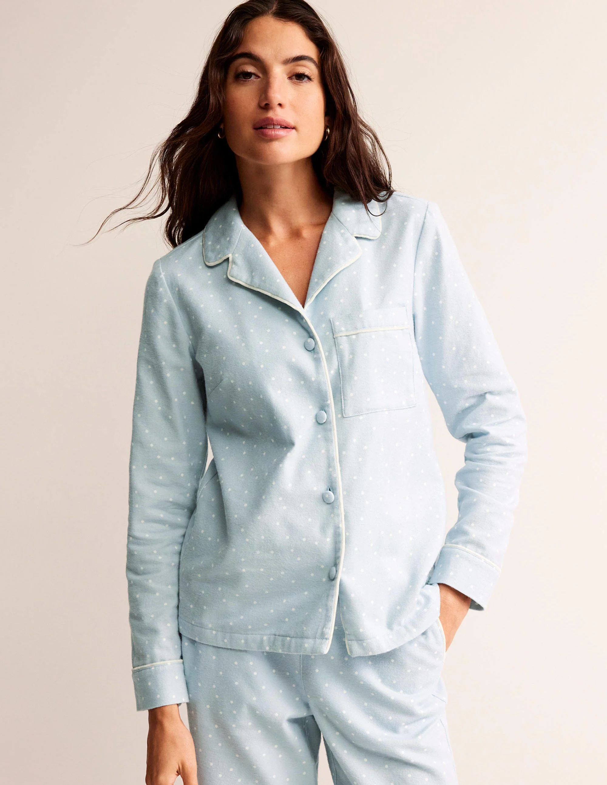 Brushed Cotton Pajama Shirt-Surf, Spaced Dotty - Image 4