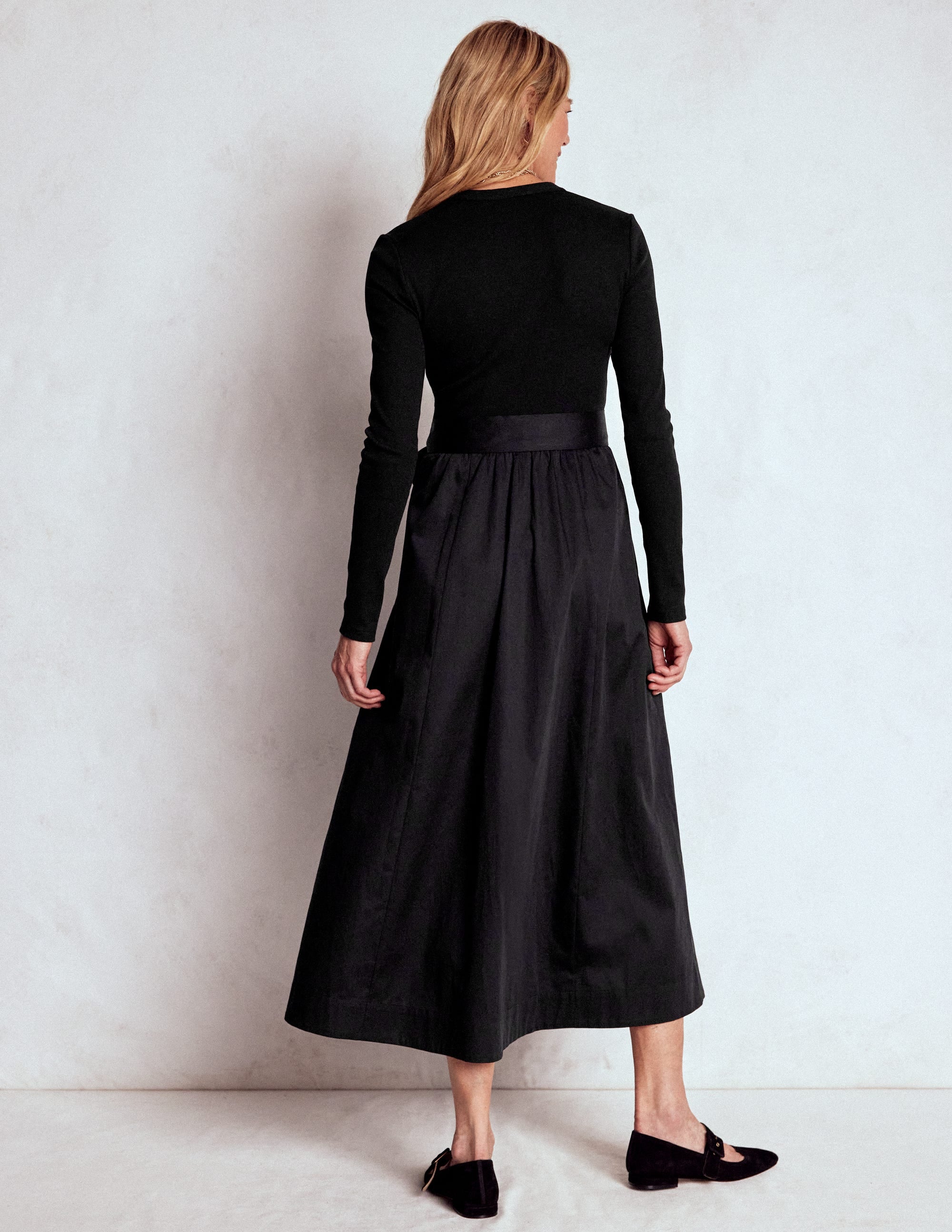 Button Detail Mix Dress-Black - Image 3