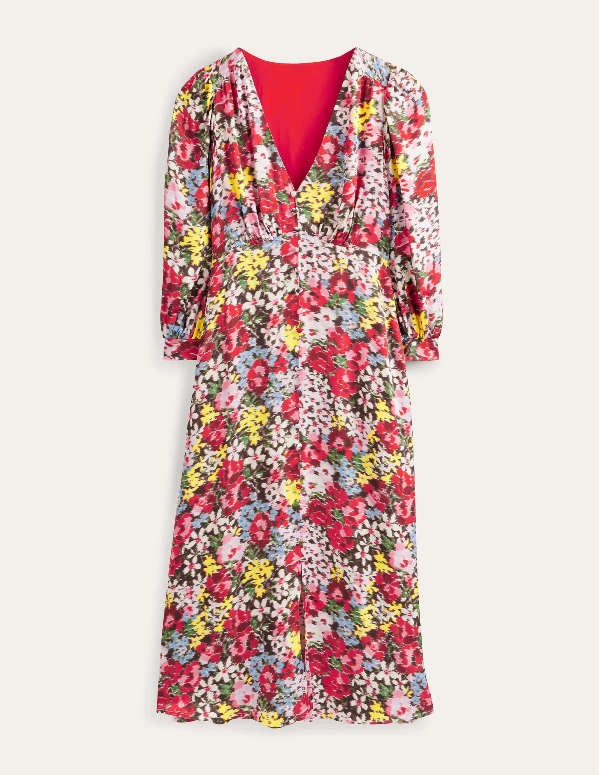 Button Detail Satin Tea Dress-Multi, Moire Bloom - Image 5