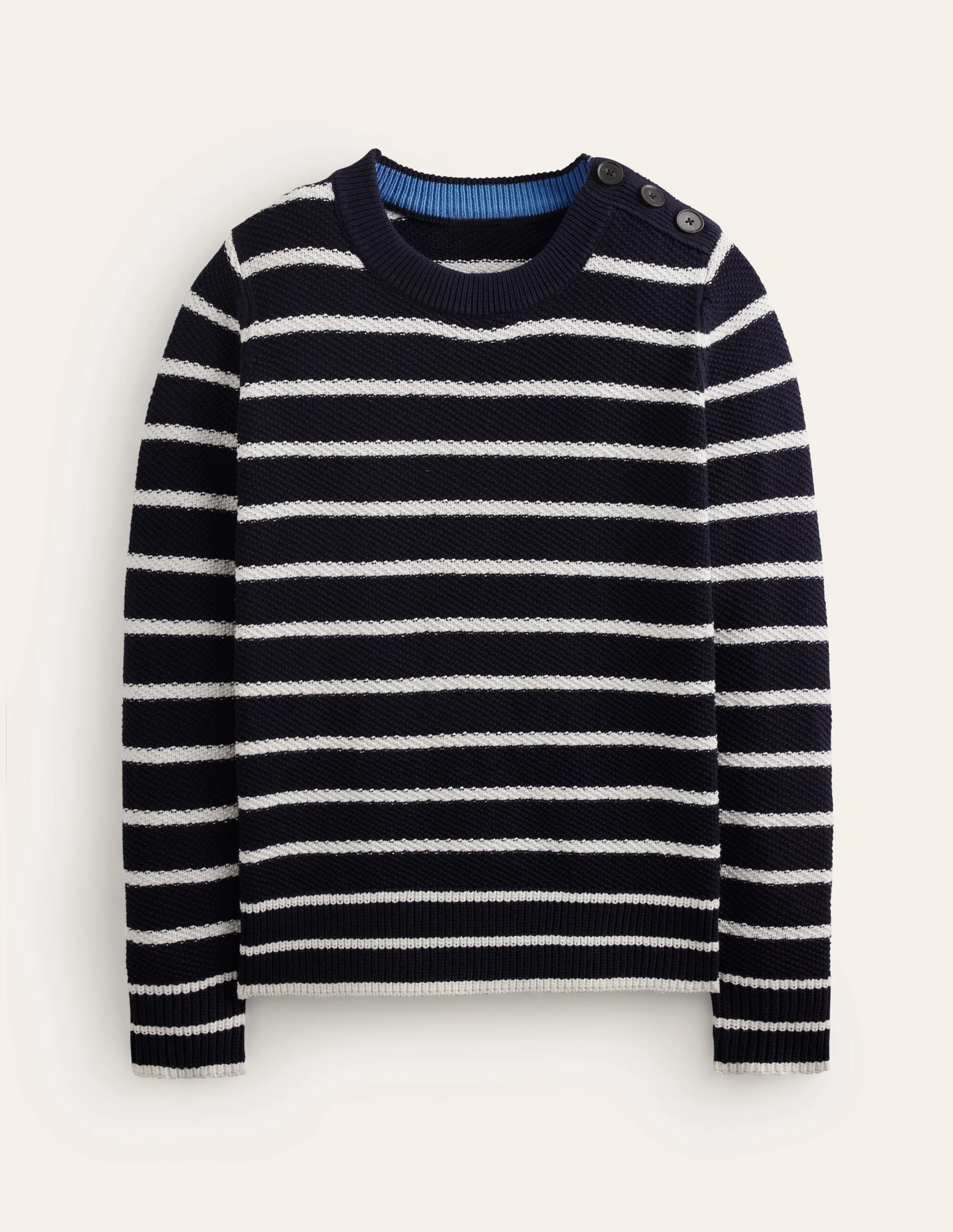 Button Detail Stitch Sweater-Navy, Warm Ivory - Image 5