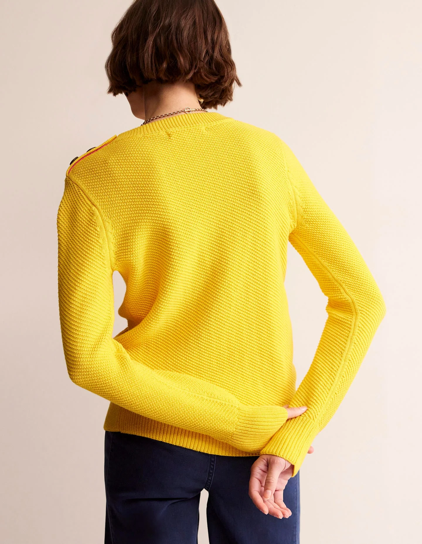 Button Detail Stitch Sweater-Super Lemon Yellow - Image 3