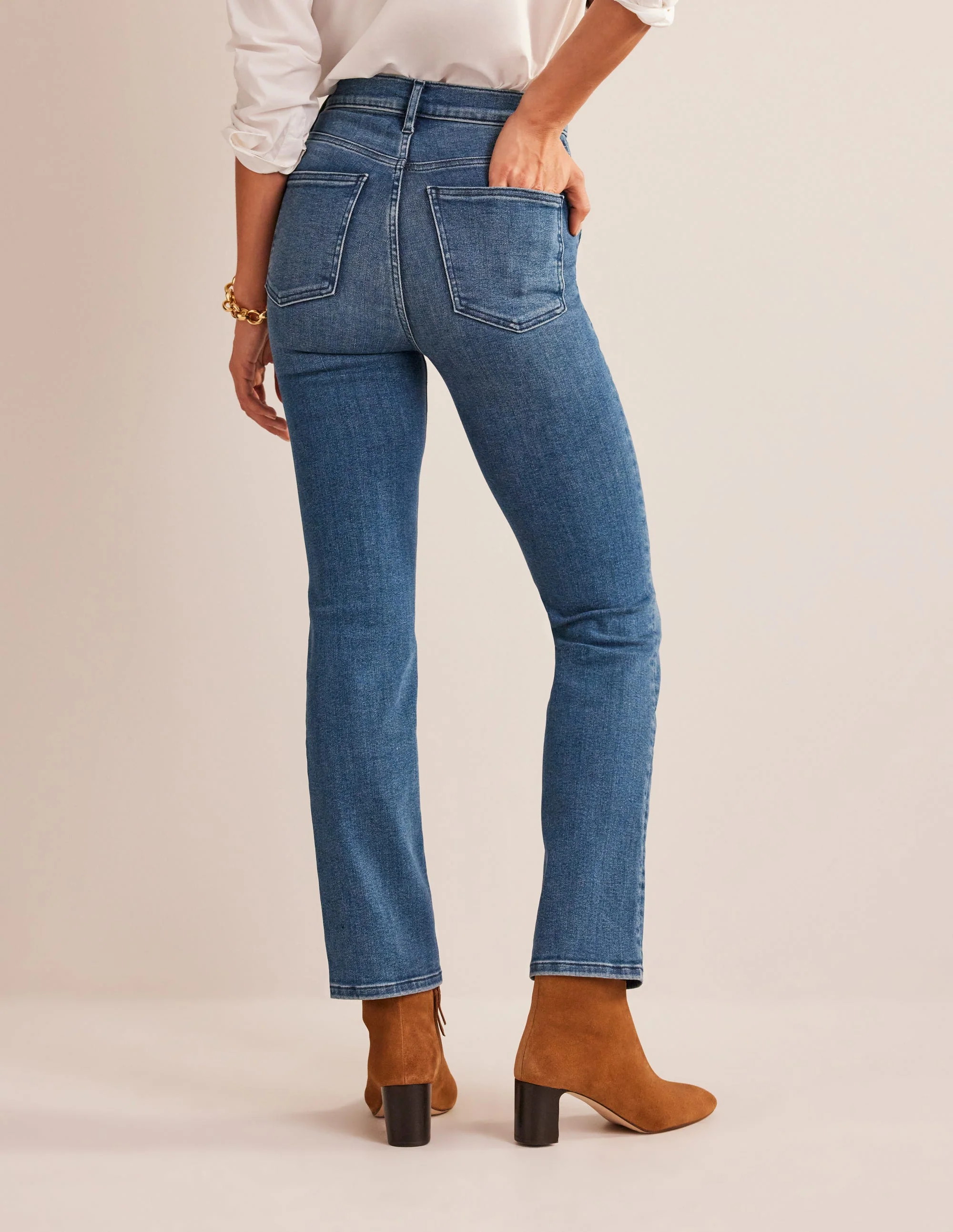 Button Detail Straight Jeans-Mid Vintage - Image 4
