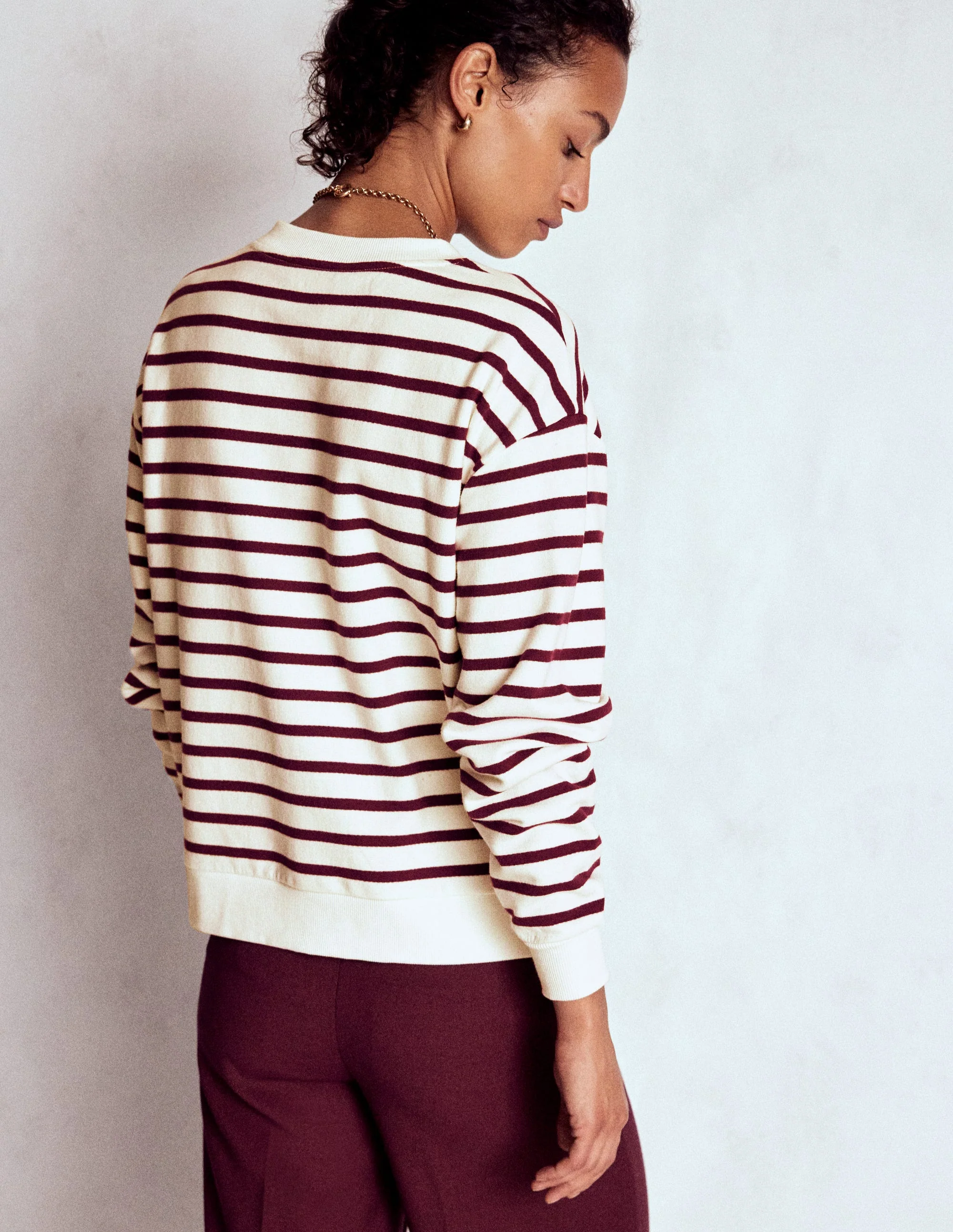Button Detail Sweatshirt-Deep Wisteria, Ivory - Image 3
