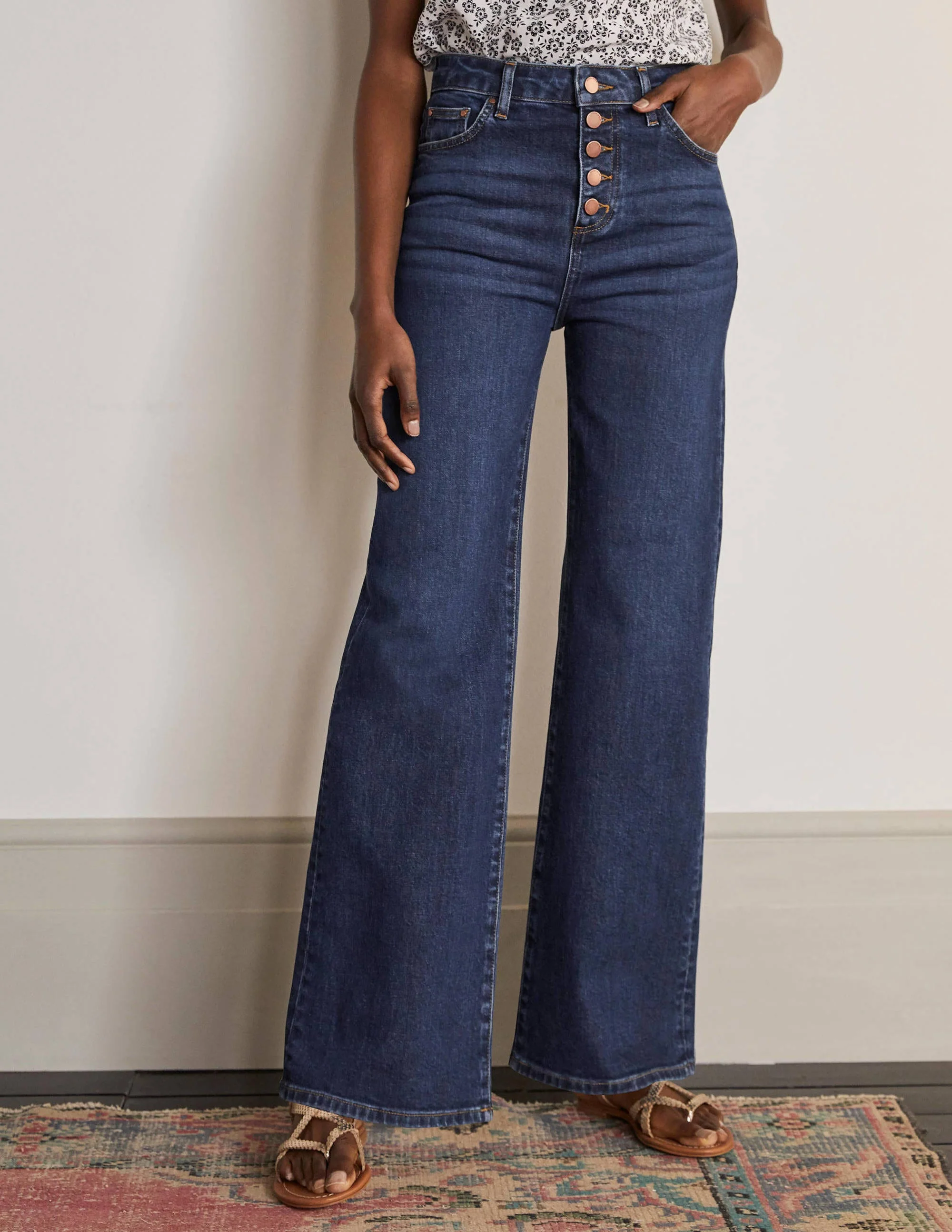 Button Fly Relaxed Flares-Mid Vintage