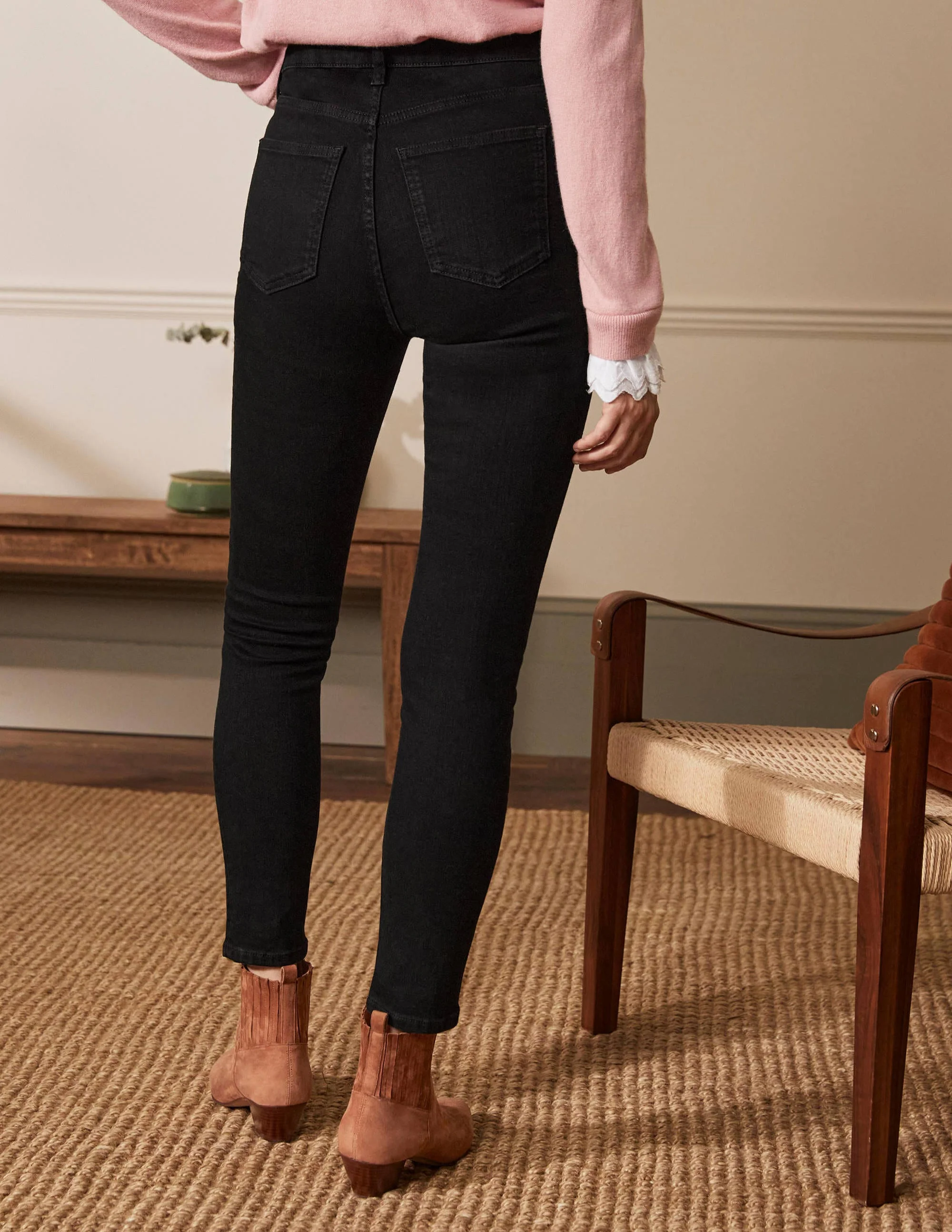 Button Fly Skinny Jeans-Black - Image 2