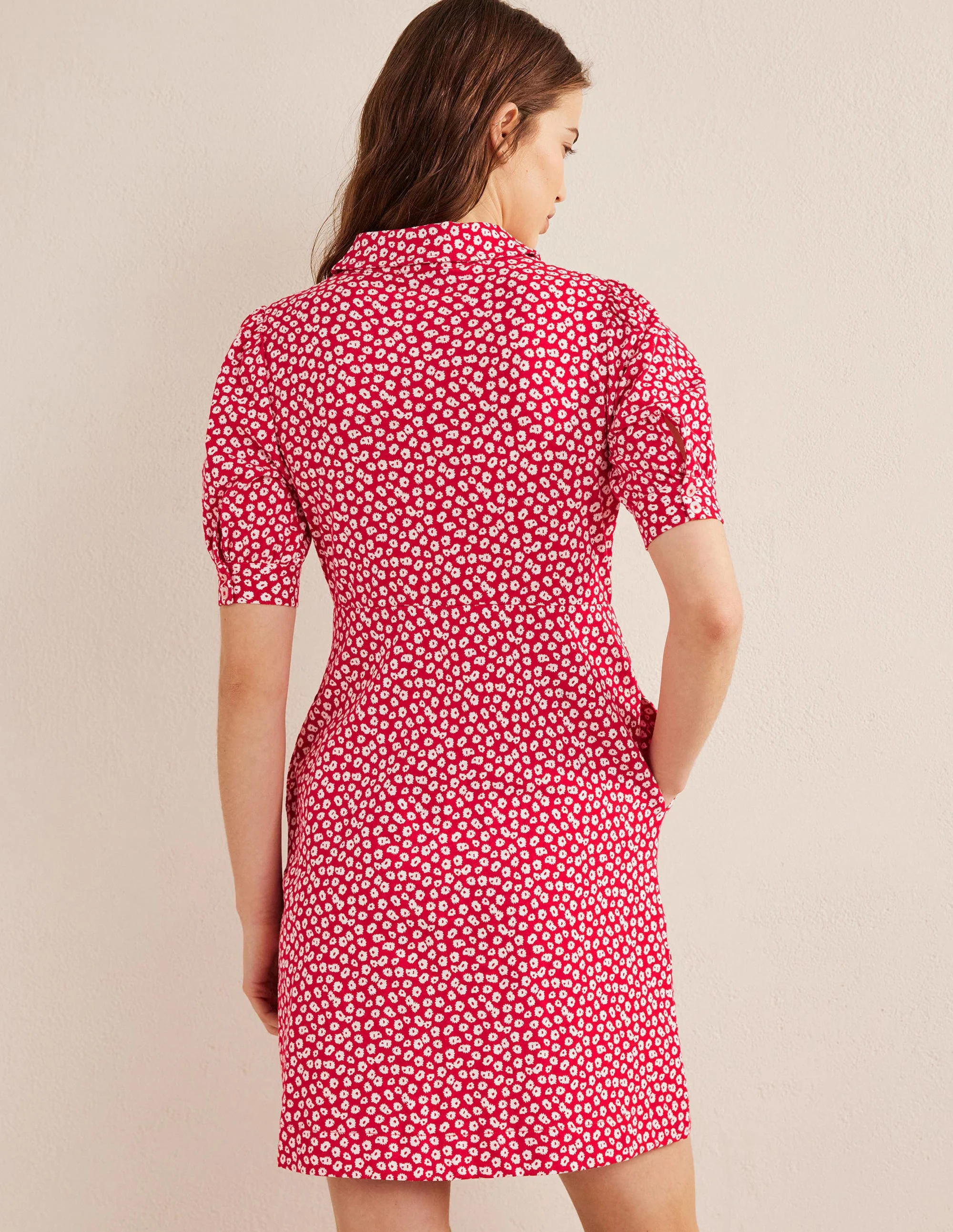 Button Jersey Mini Tea Dress-Jalapeno Red, Peony Stamp - Image 3