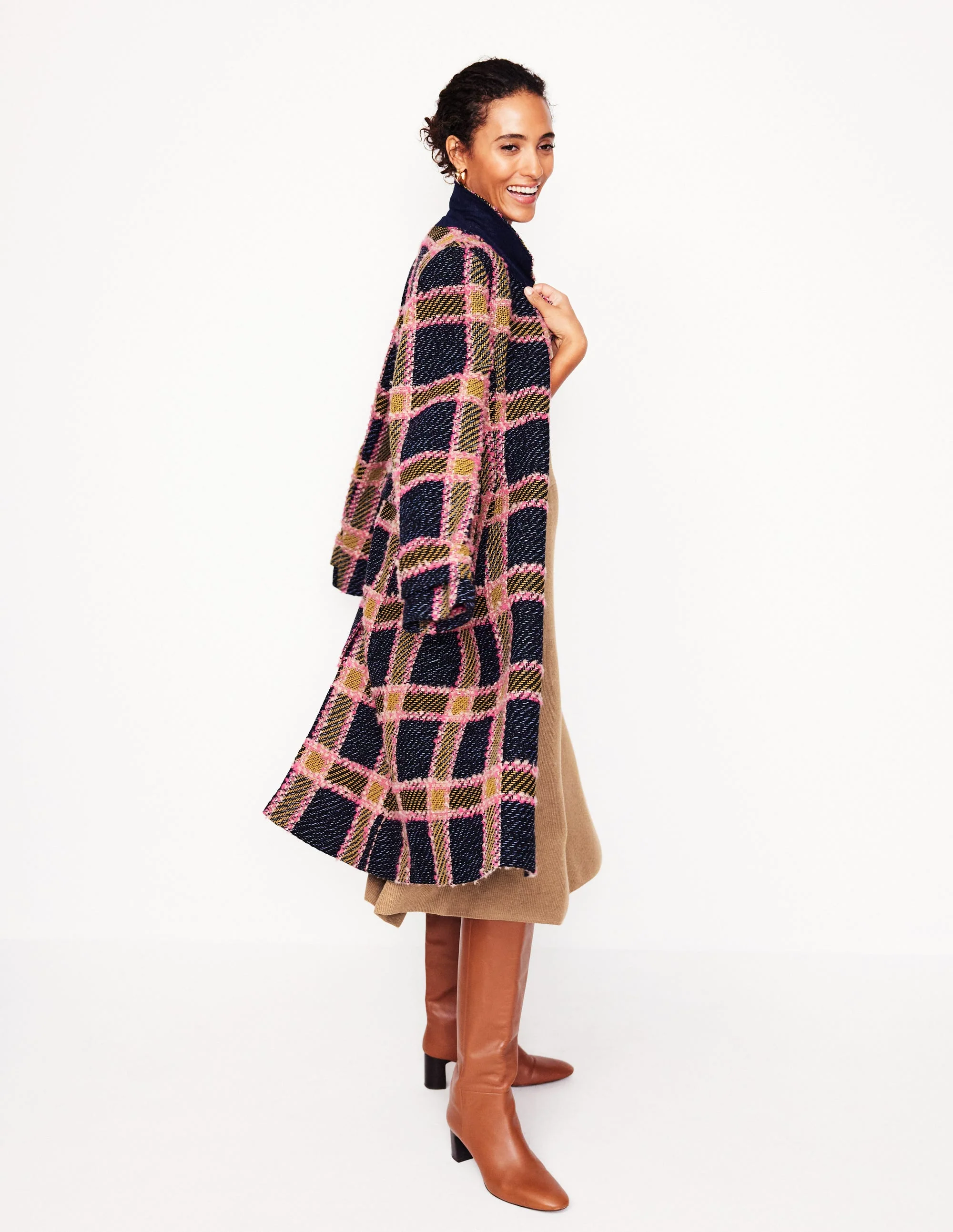 Button Shoulder Knitted Dress-Camel Melange - Image 4