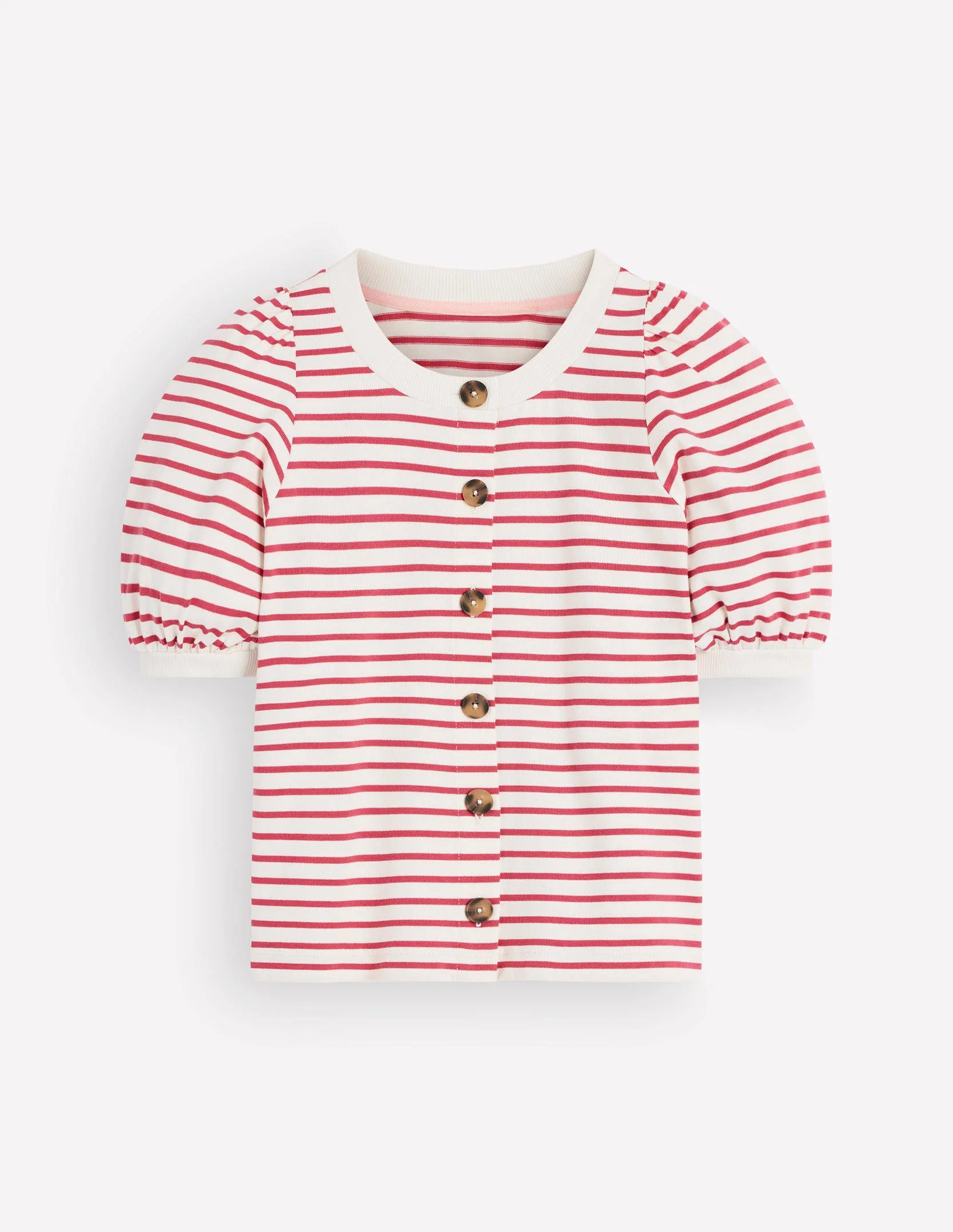 Button-through Full Sleeve Top-Ivory and Hollyberry Stripe - Image 6