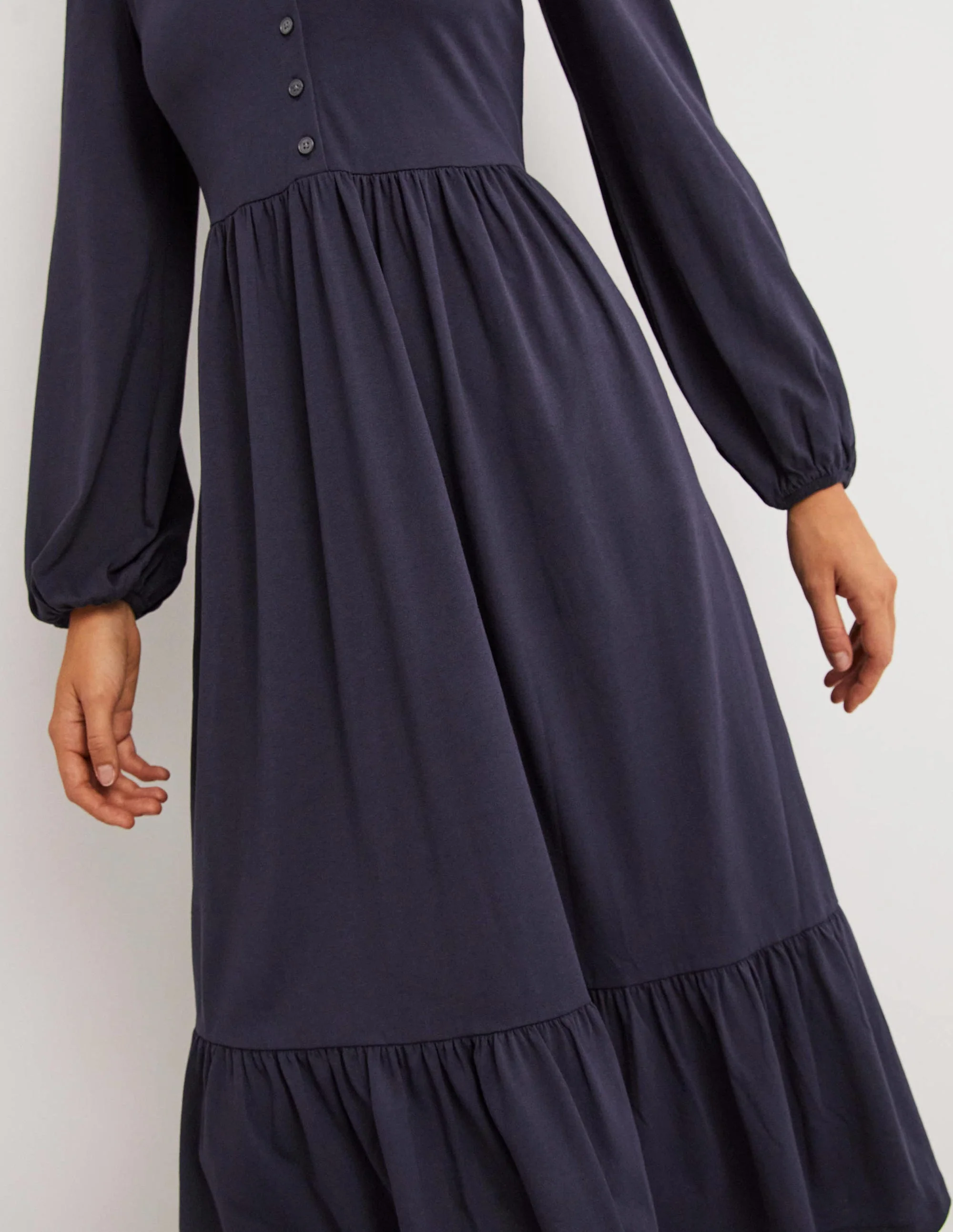 Buttoned Jersey Midi Dress-Navy - Image 2