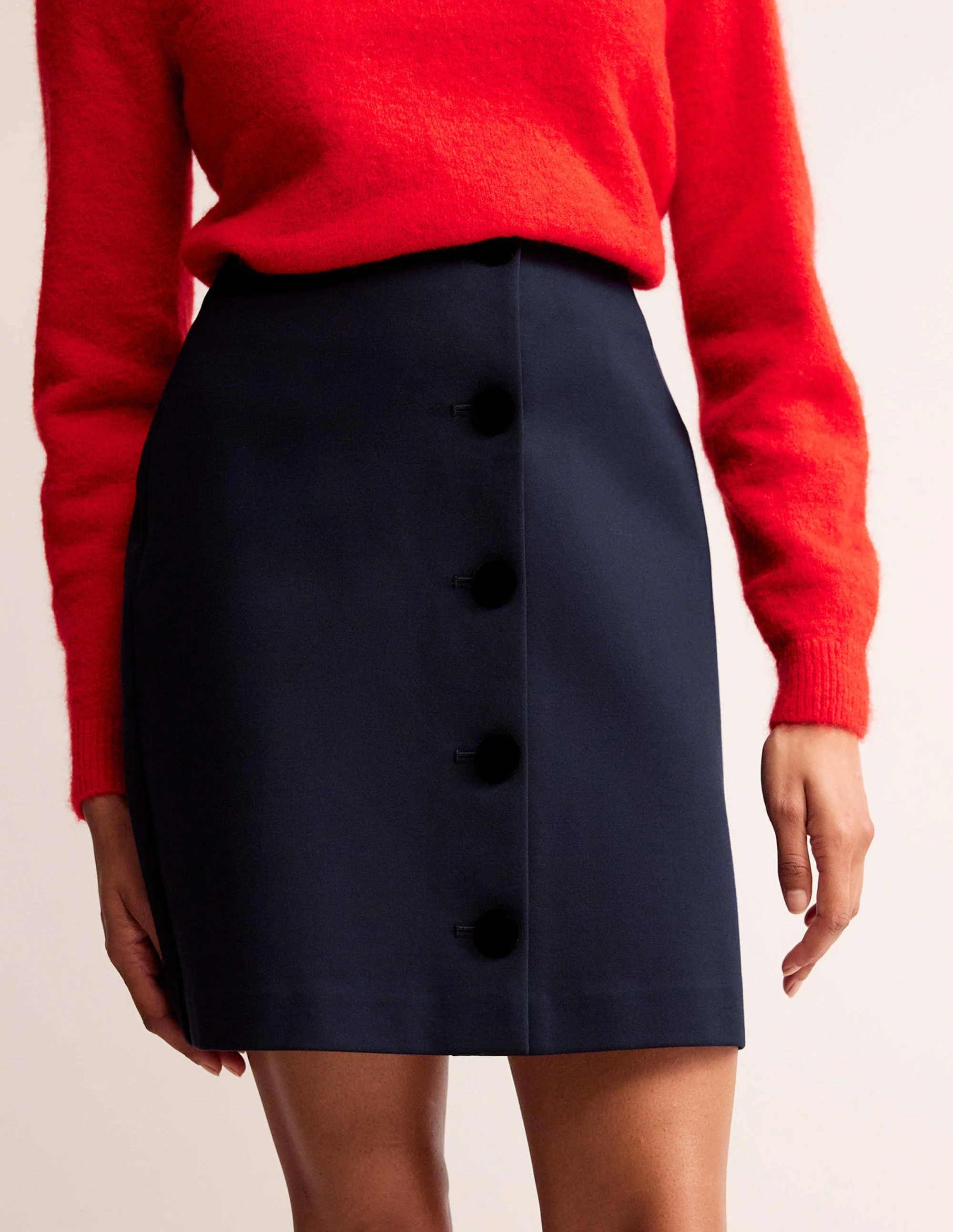 Buttoned Ponte Mini Skirt-Navy - Image 4