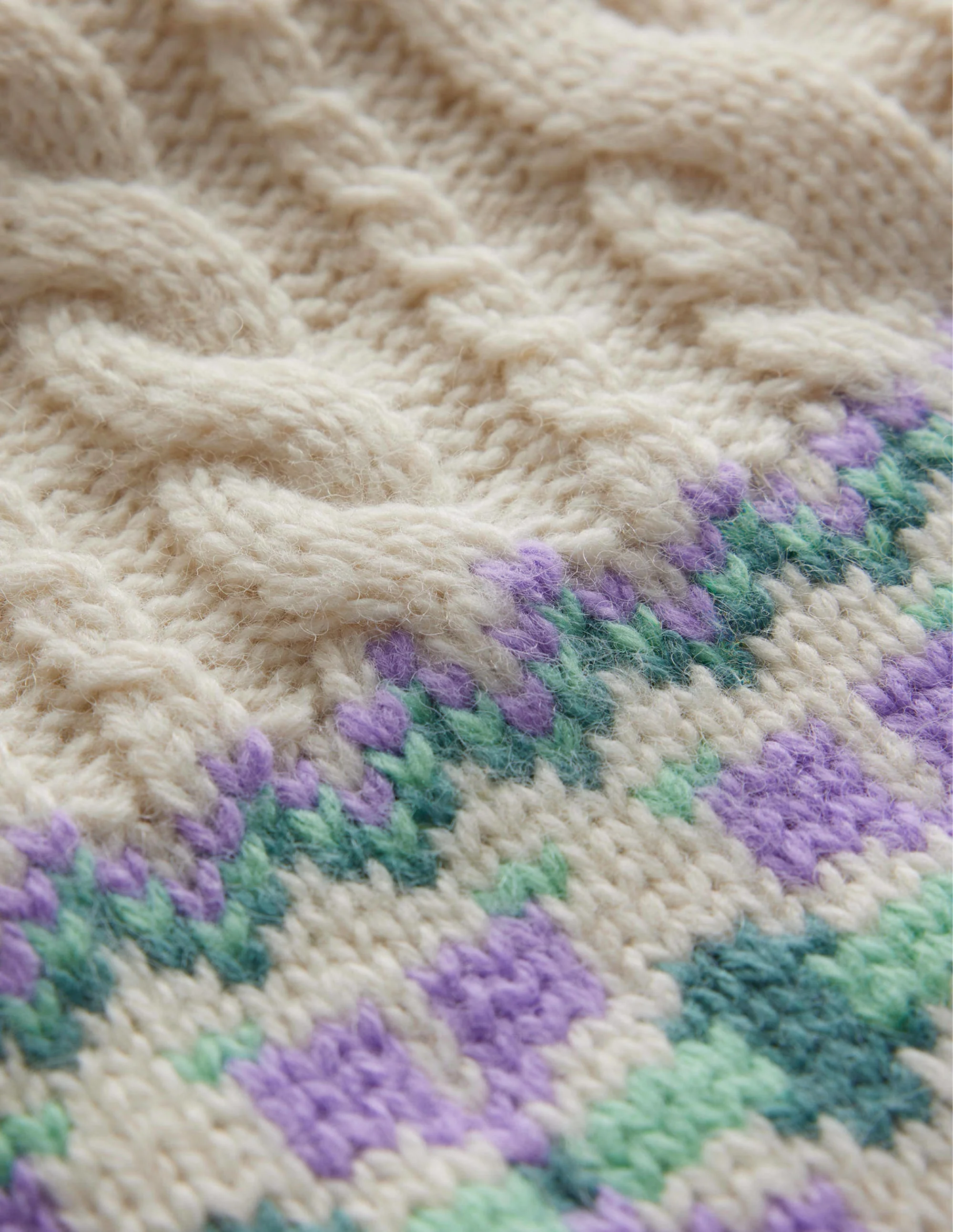 Cable Knit Fair Isle Sweater-Warm Ivory - Image 7