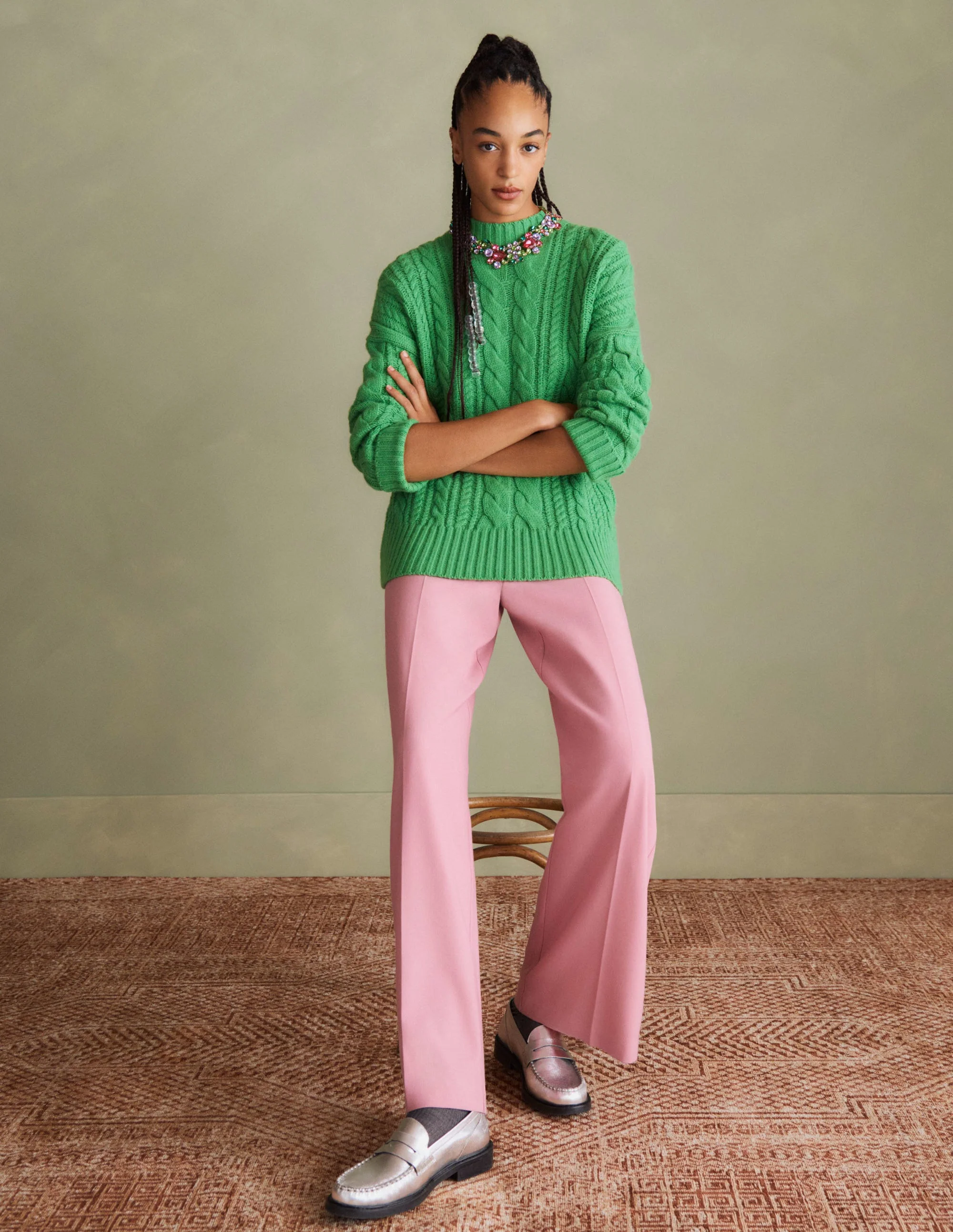 Cable Knit Sweater-Iguana Green - Image 5