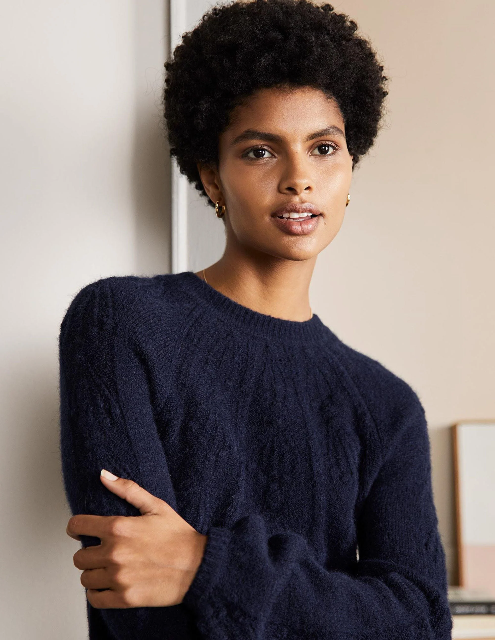 Cable Knitted Dress-Navy - Image 2