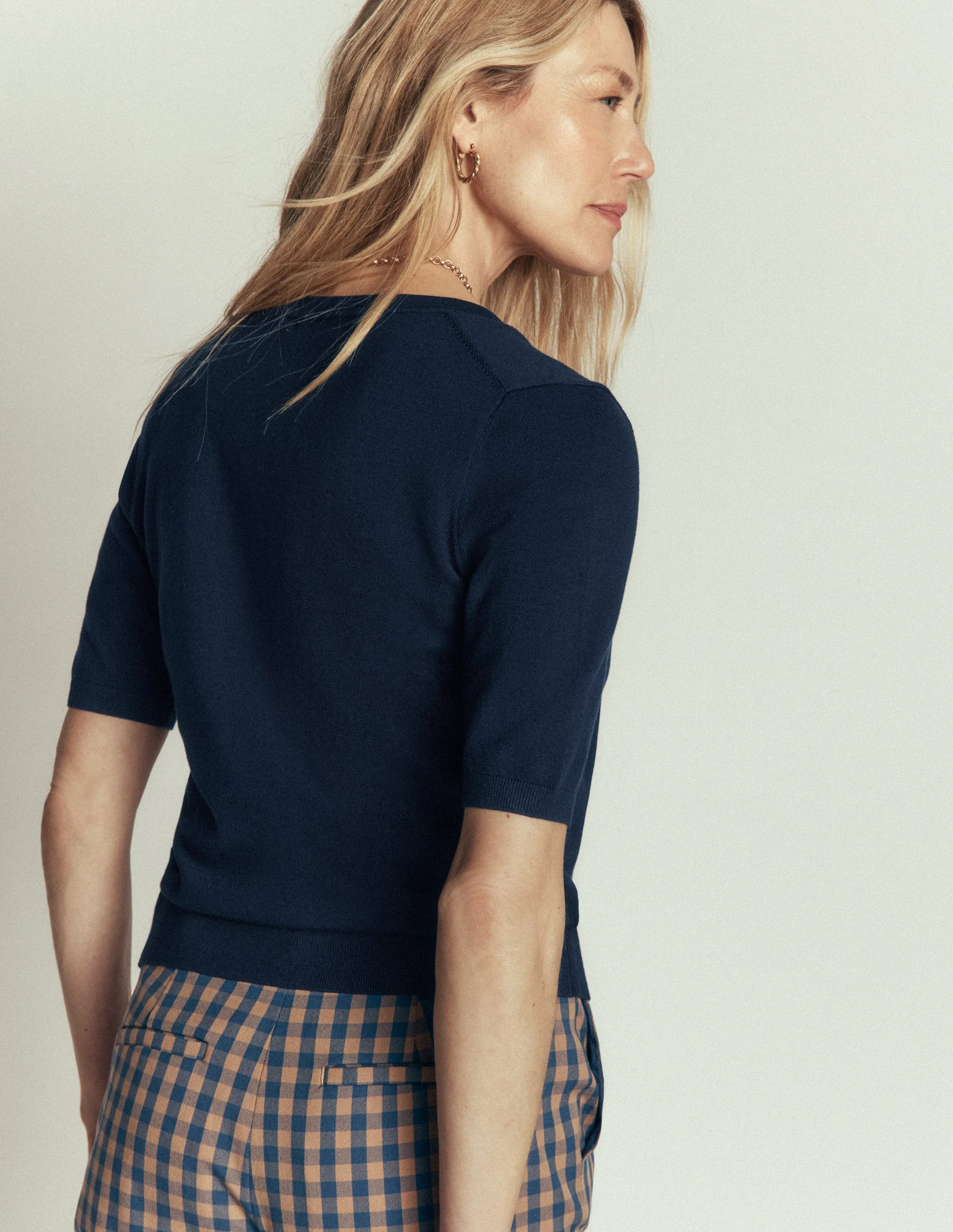 Camilla Cotton V-neck T-shirt-Navy - Image 3