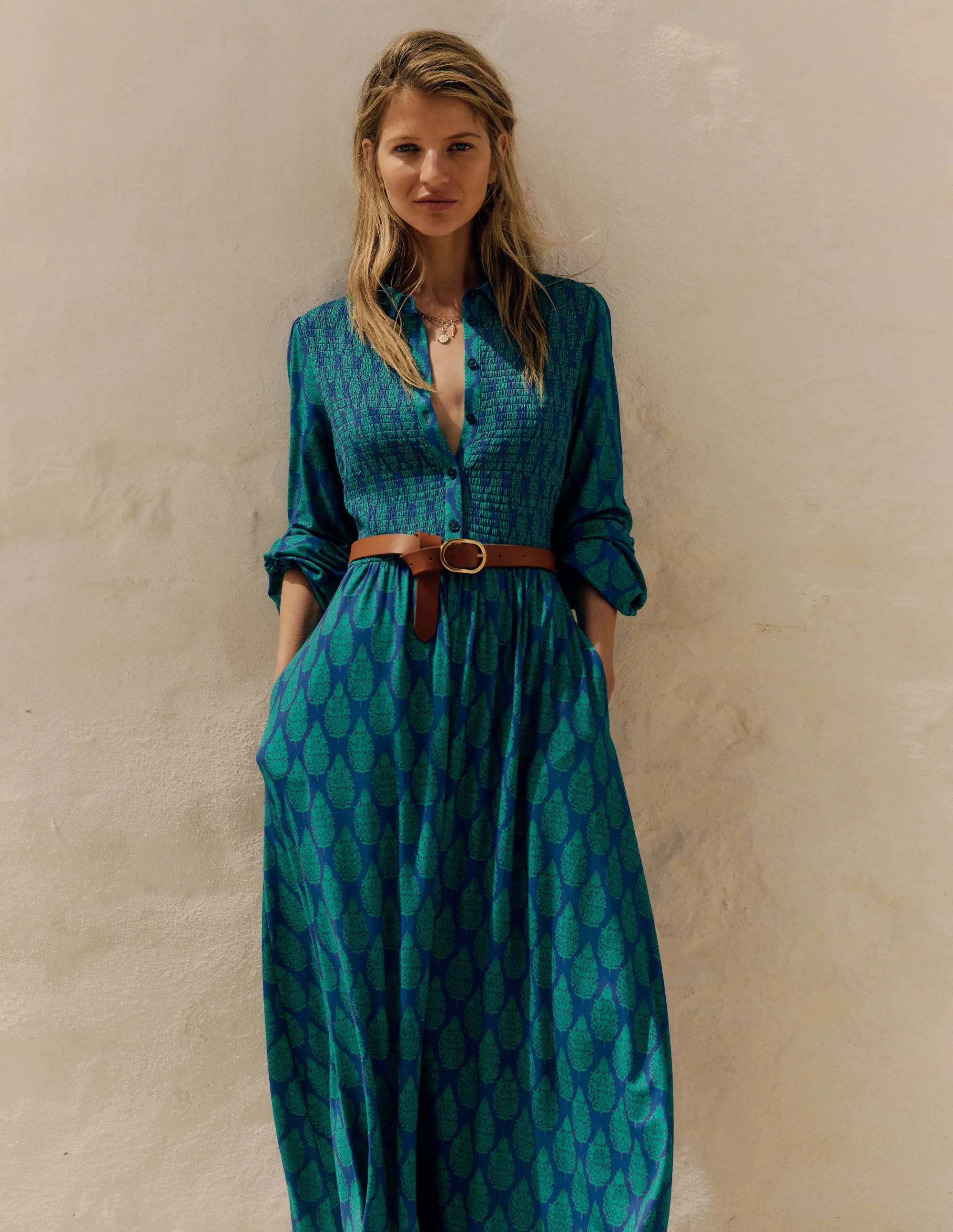 Camilla Smocked Jersey Dress-Blue, Wildflower Bouquet - Image 6