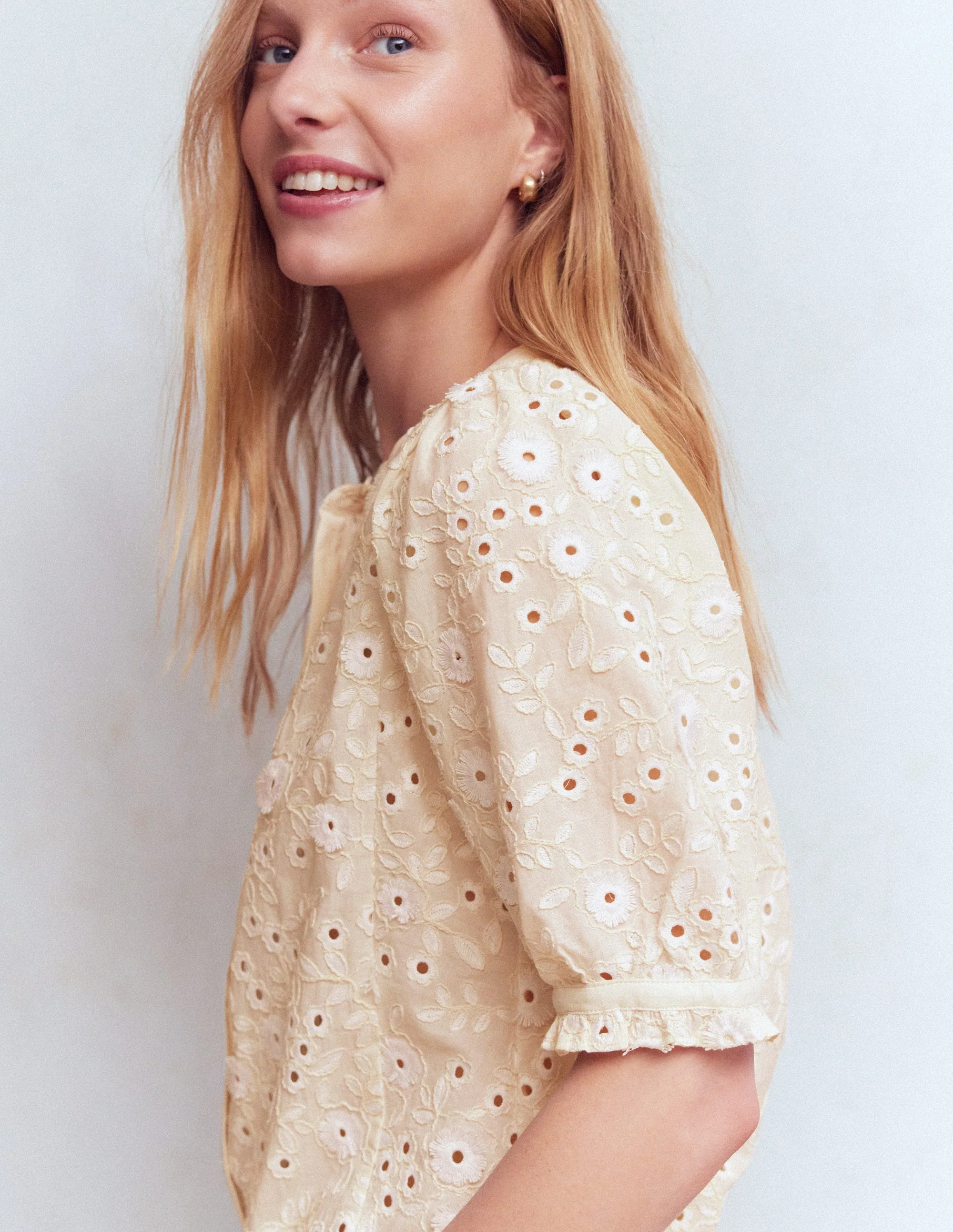 Camille Embroidered Cotton Top-Ivory Broderie