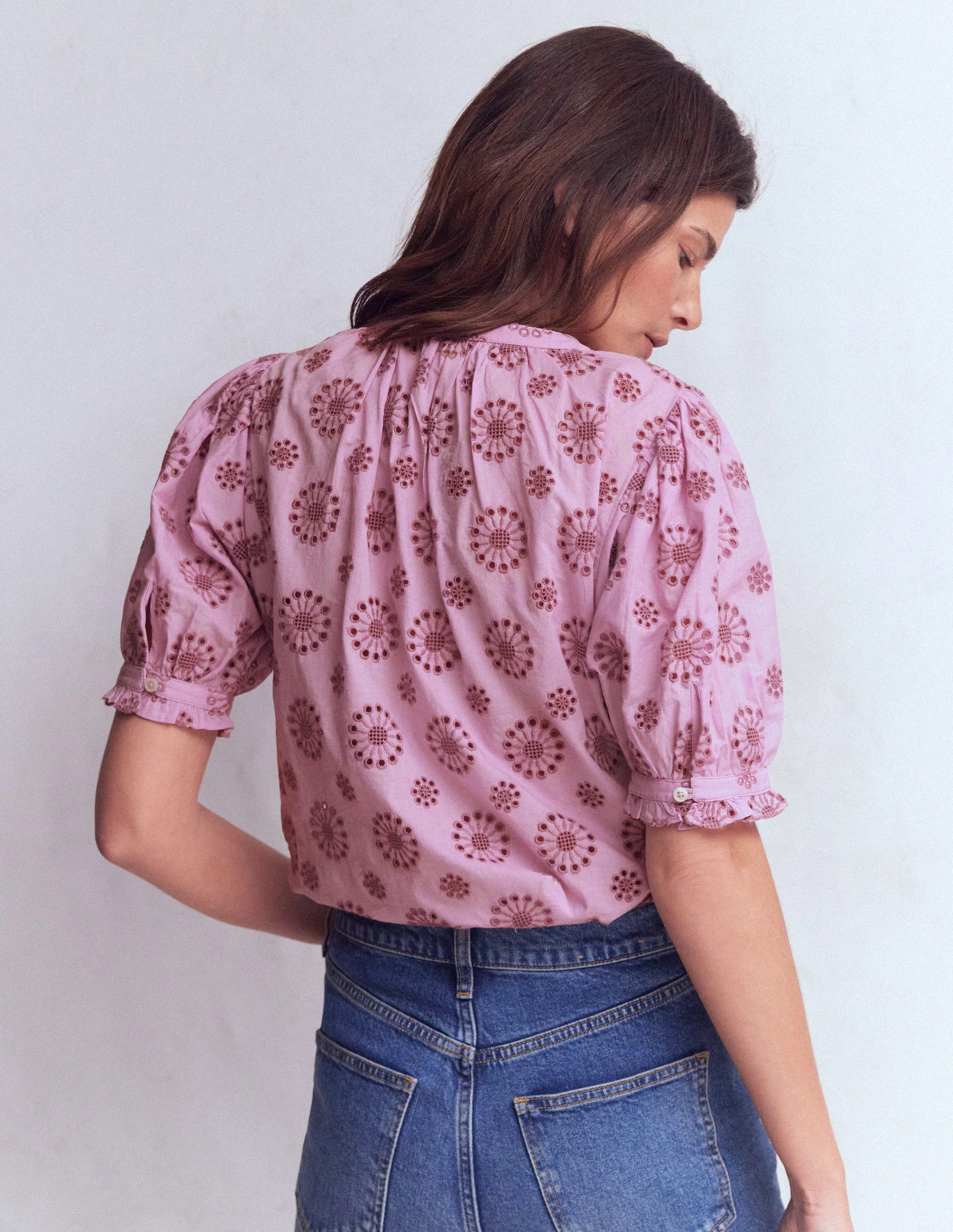 Camille Embroidered Cotton Top-Soft Lavender - Image 3