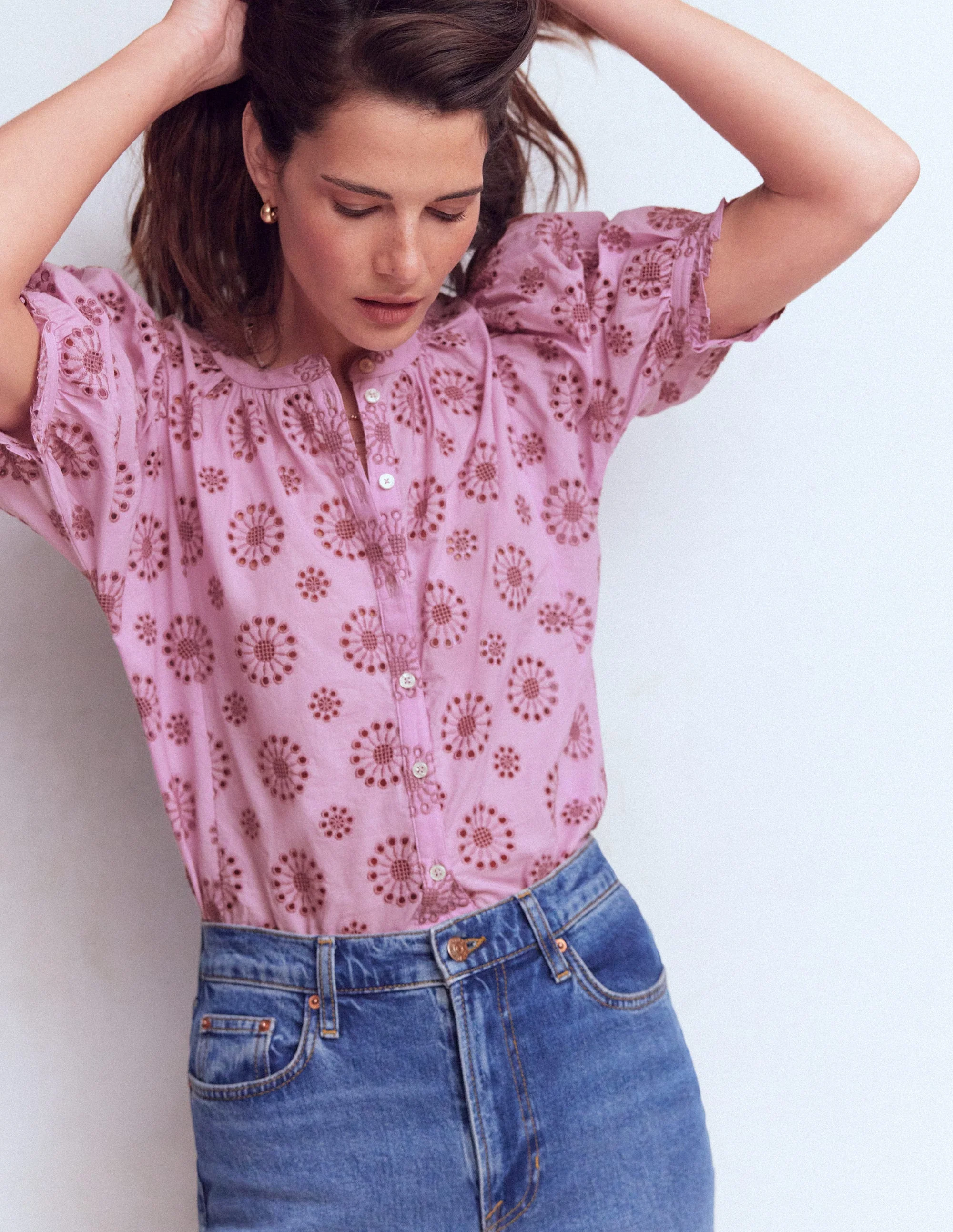 Camille Embroidered Cotton Top-Soft Lavender - Image 4