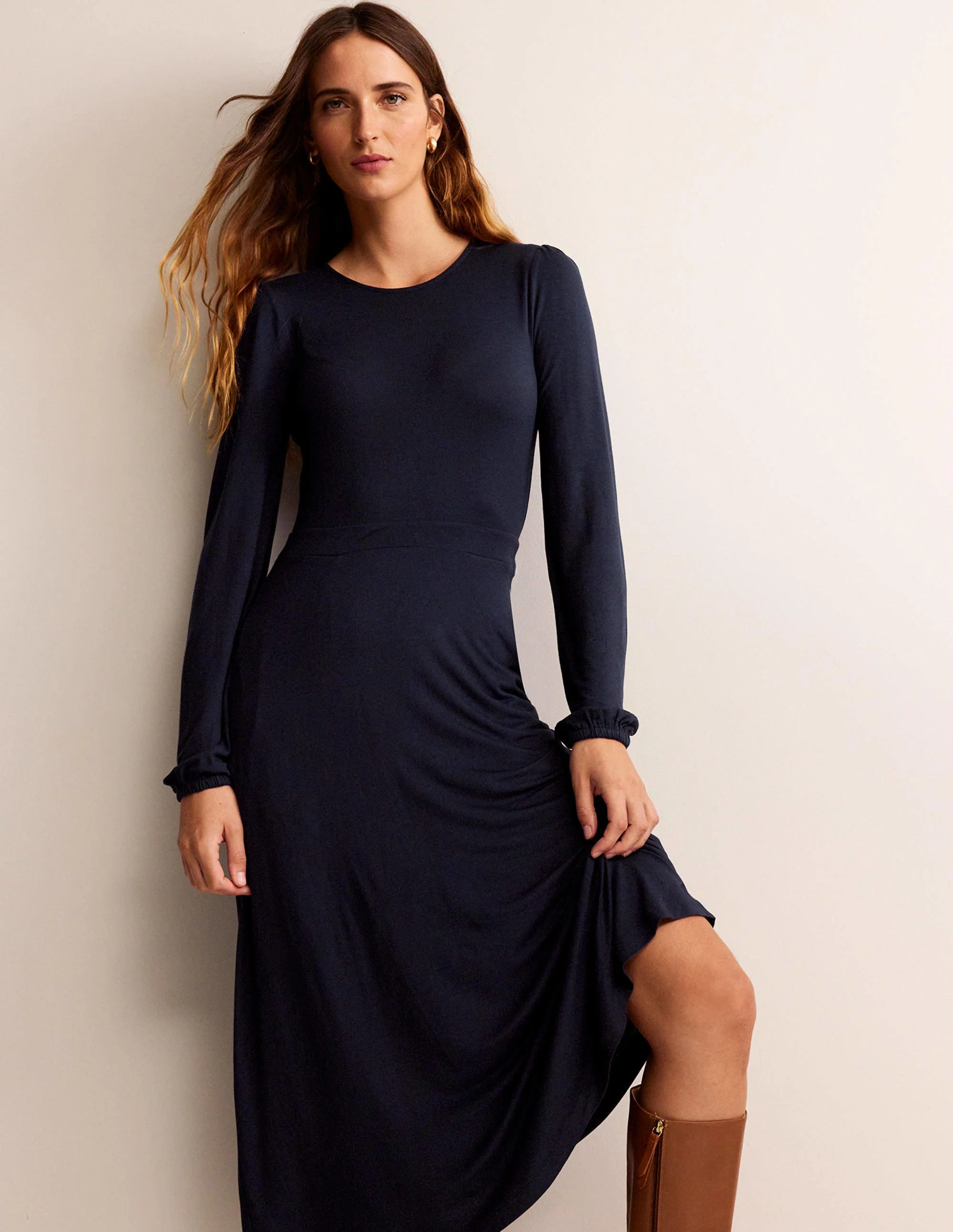Camille Jersey Midi Dress-Navy