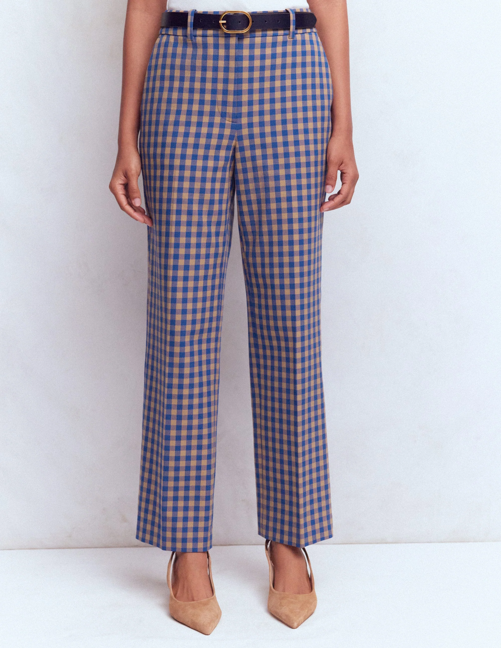 Canonbury 7/8 Pants-Camel, Blue Gingham - Image 4