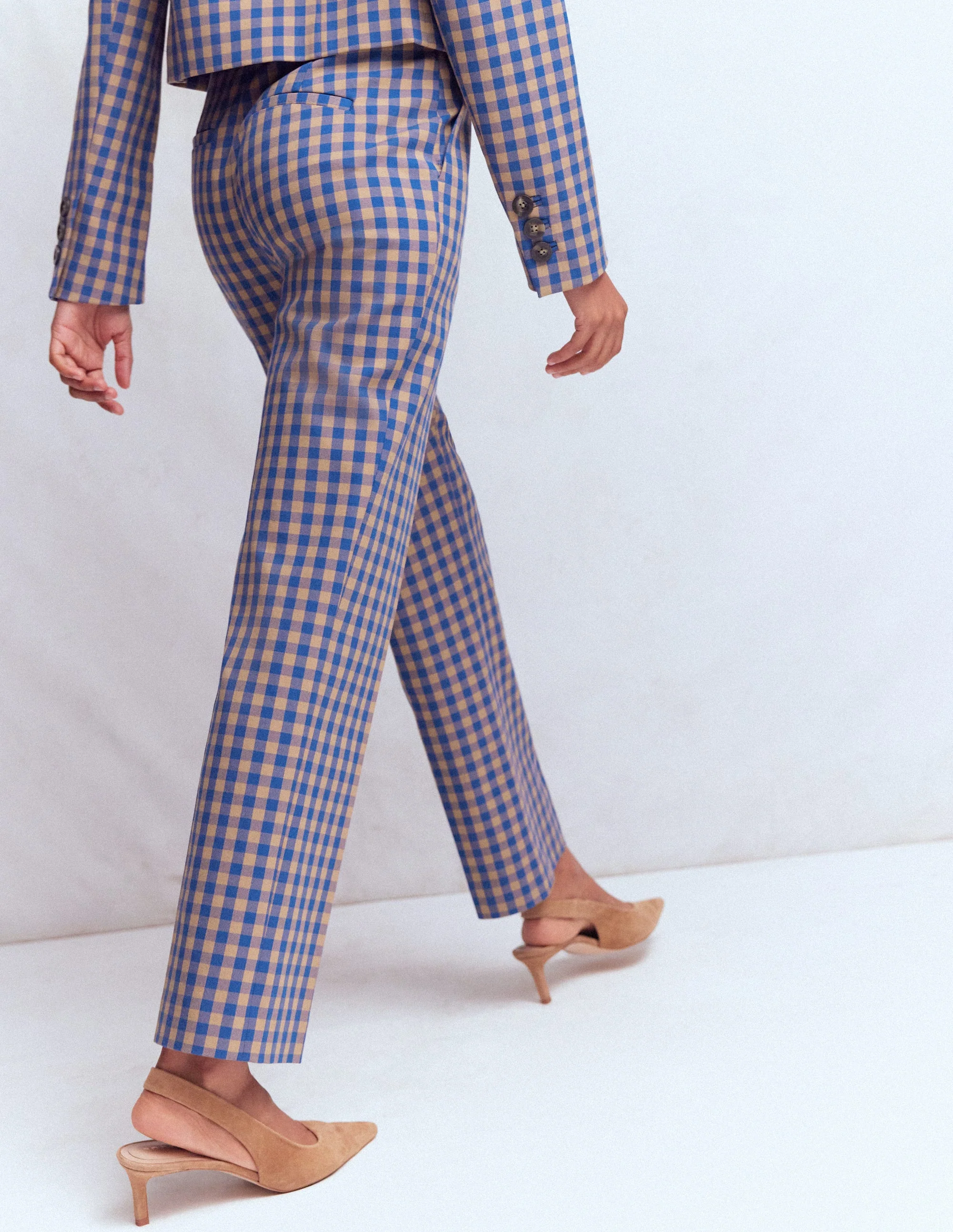 Canonbury 7/8 Pants-Camel, Blue Gingham - Image 5