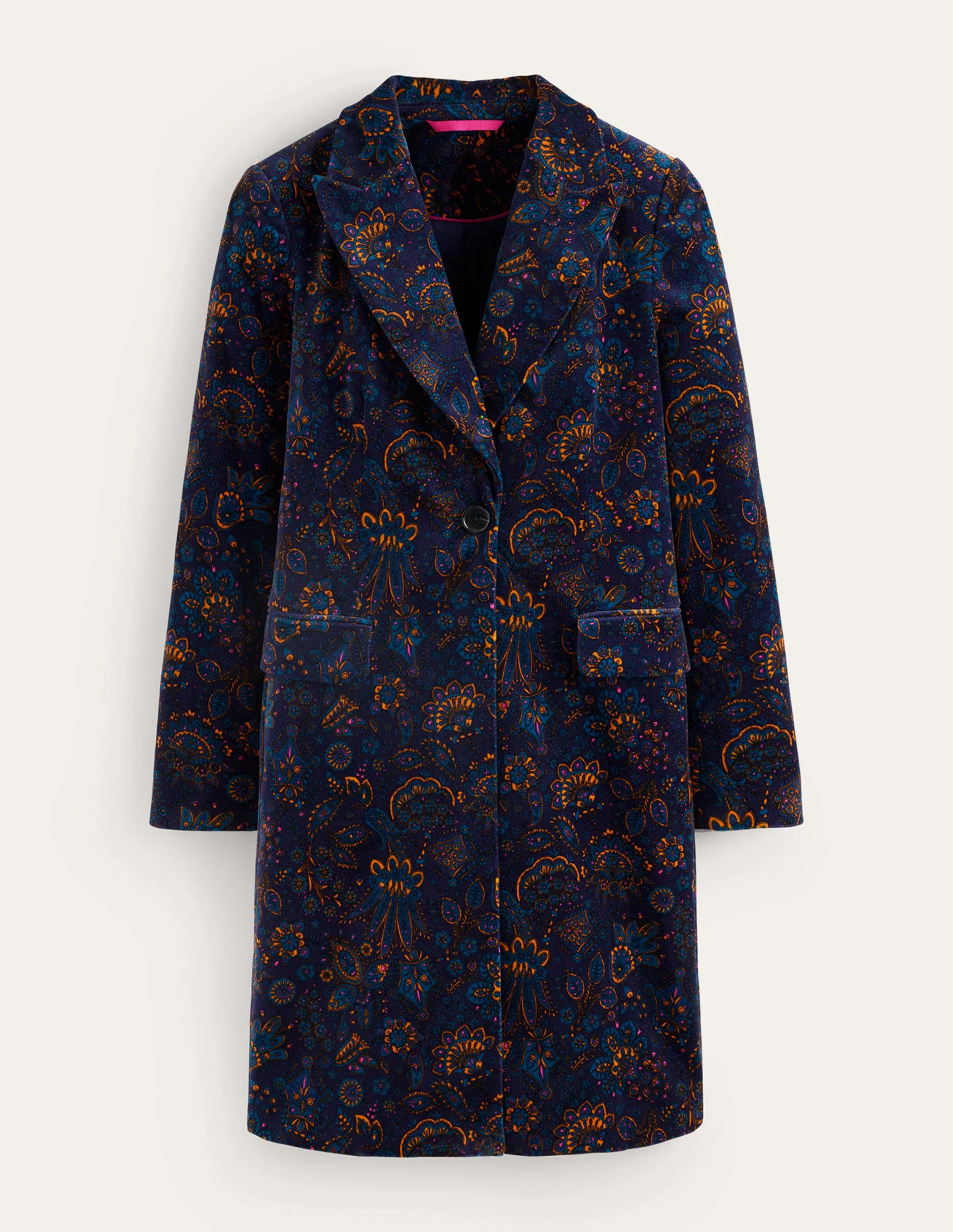 Canterbury Velvet Coat-French Navy, Azalea Bloom - Image 6