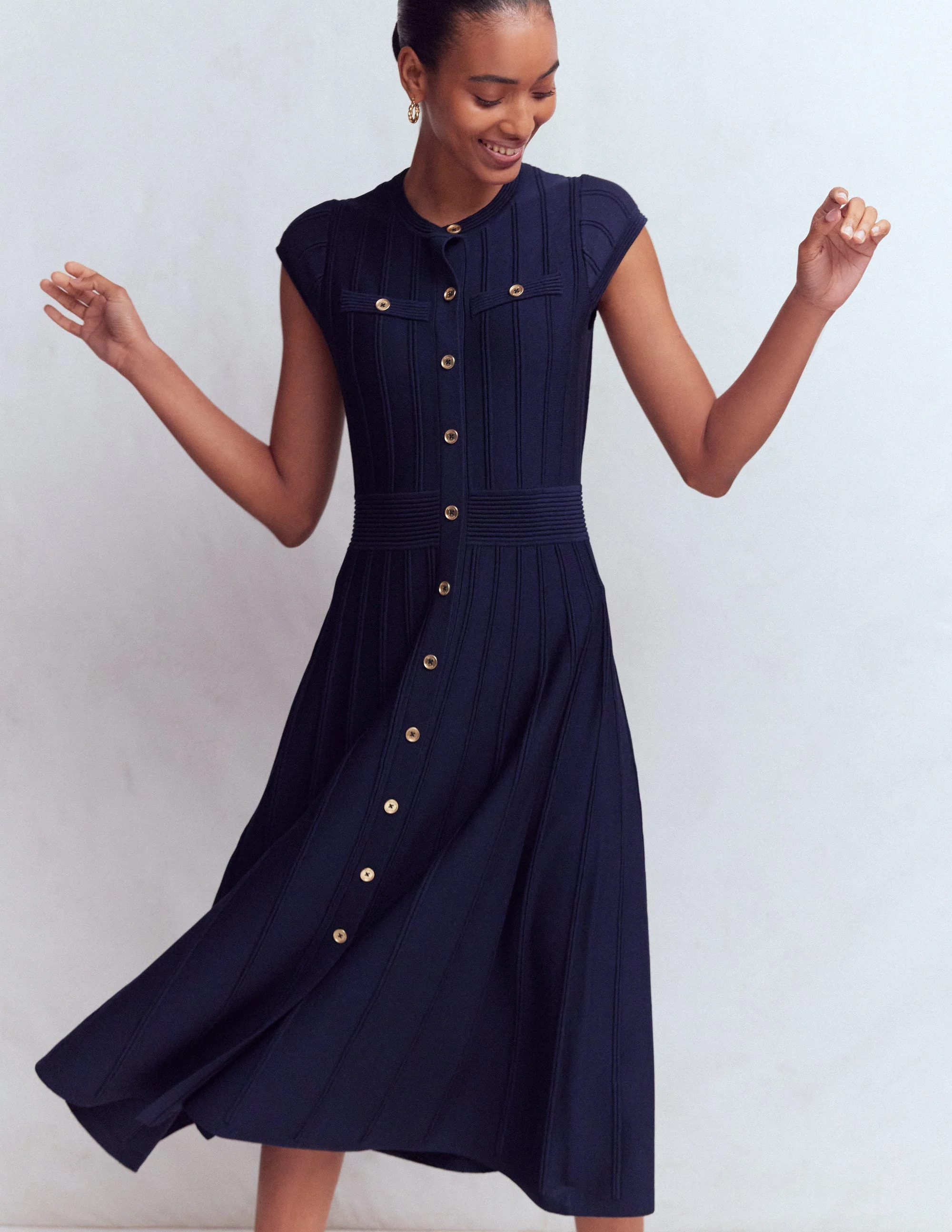 Cap Sleeve Knitted Dress-Navy - Image 4