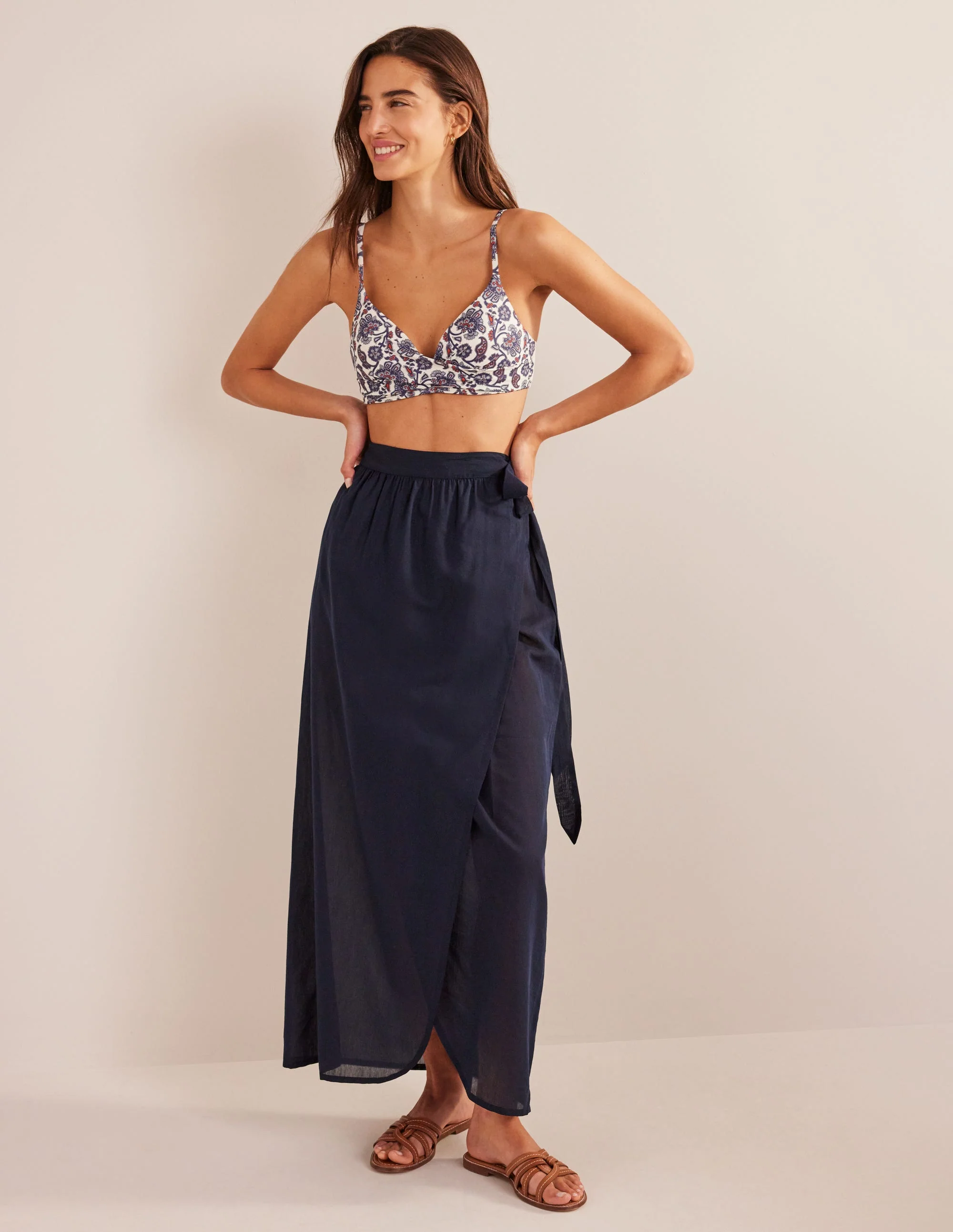 Capri Cup-size Bikini Top-Ivory, Blue Paisley - Image 4