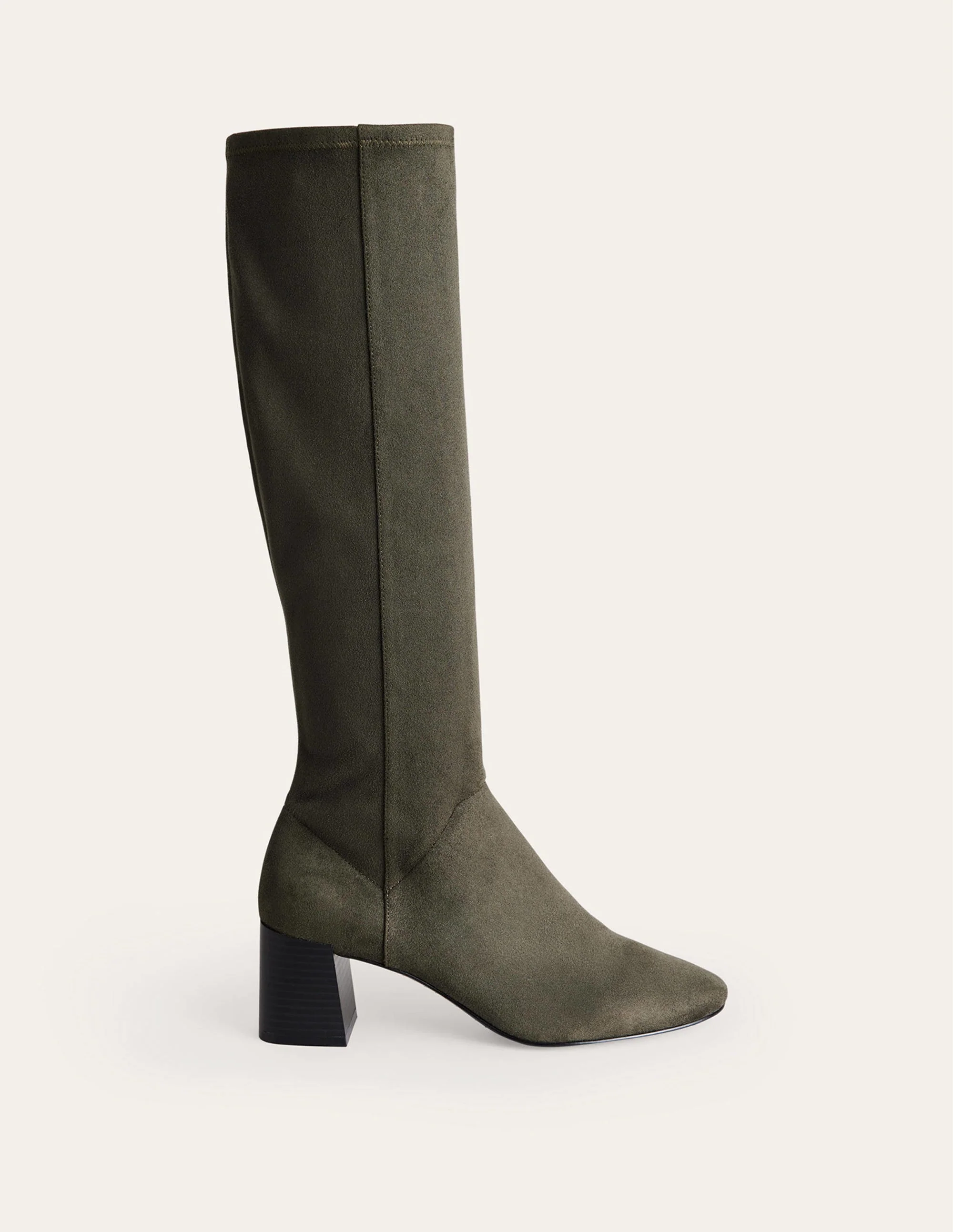 Cara Heeled Stretch Knee Boots-Dark Moss - Image 2