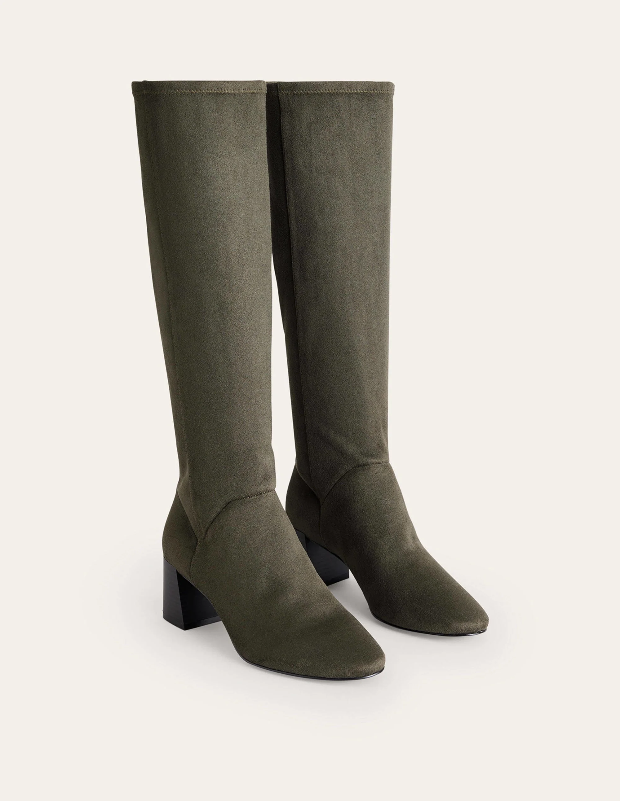 Cara Heeled Stretch Knee Boots-Dark Moss - Image 3