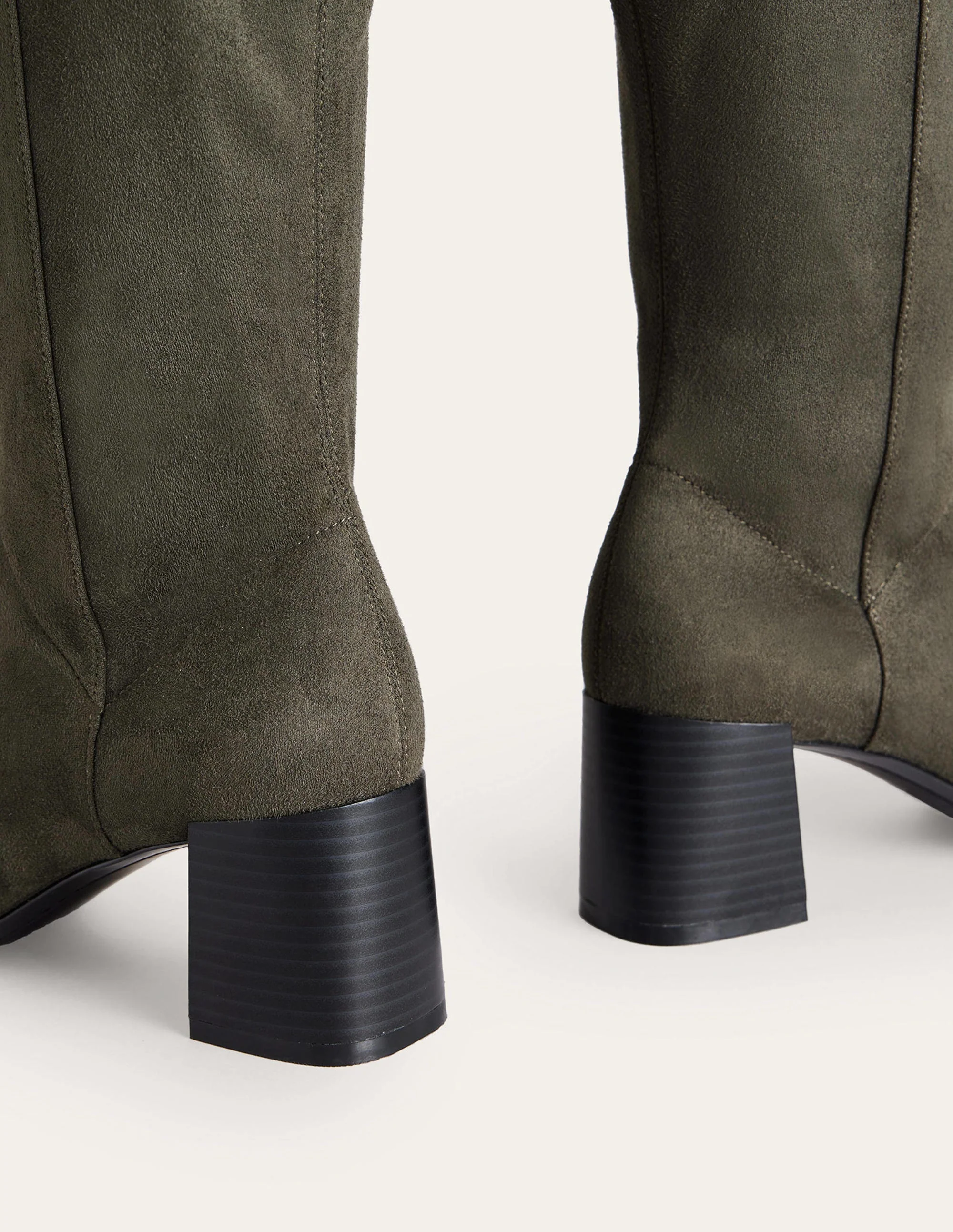 Cara Heeled Stretch Knee Boots-Dark Moss - Image 4