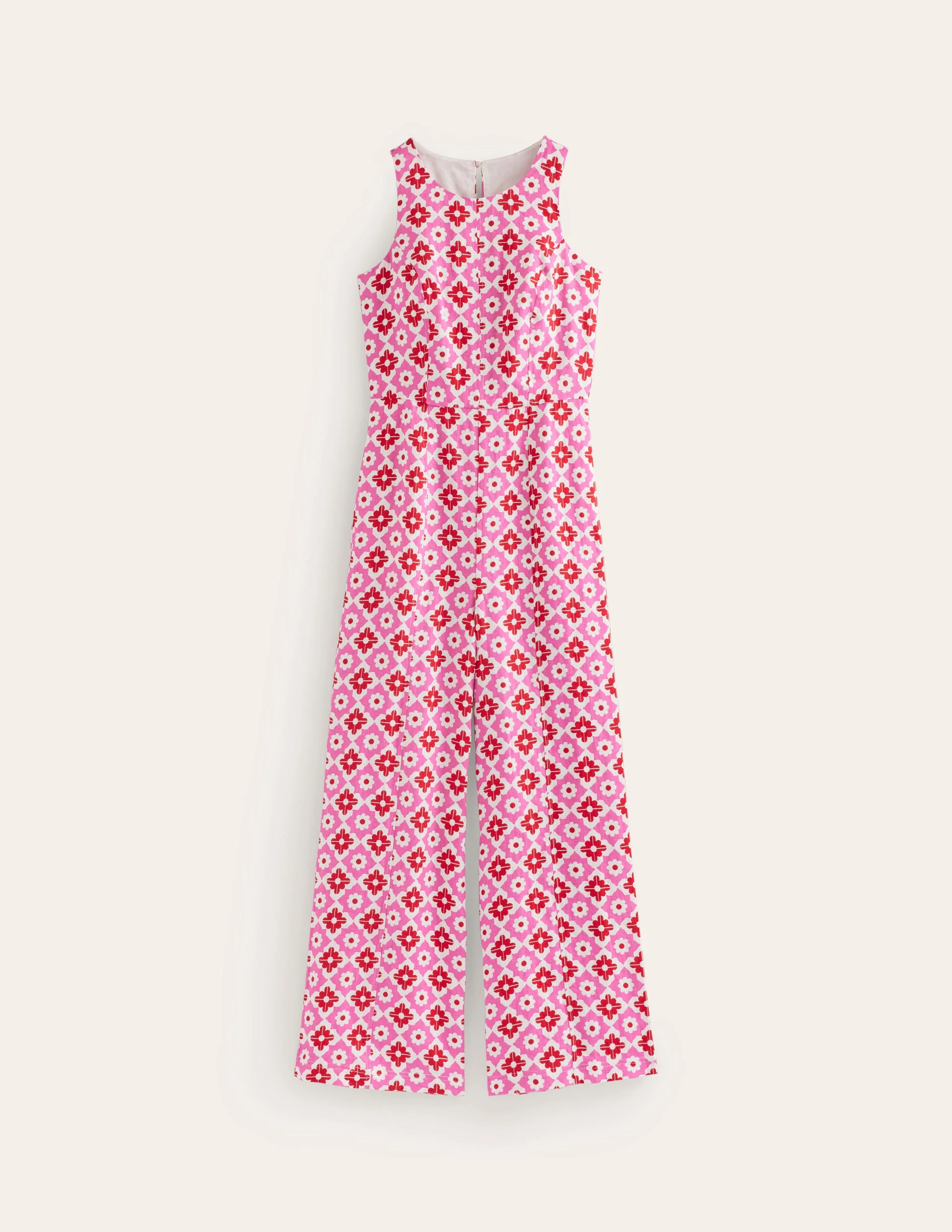Carla Linen Jumpsuit-Pink Power, Geometric Stamp - Image 6
