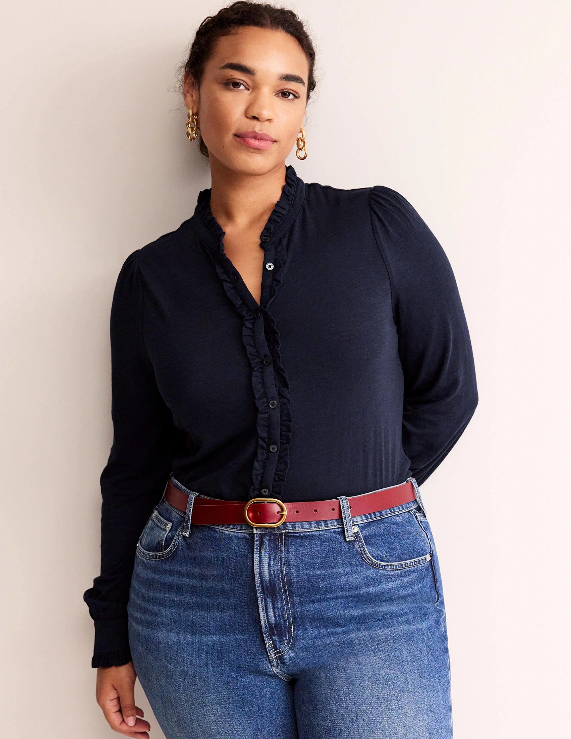 Caroline Jersey Shirt-Navy - Image 5