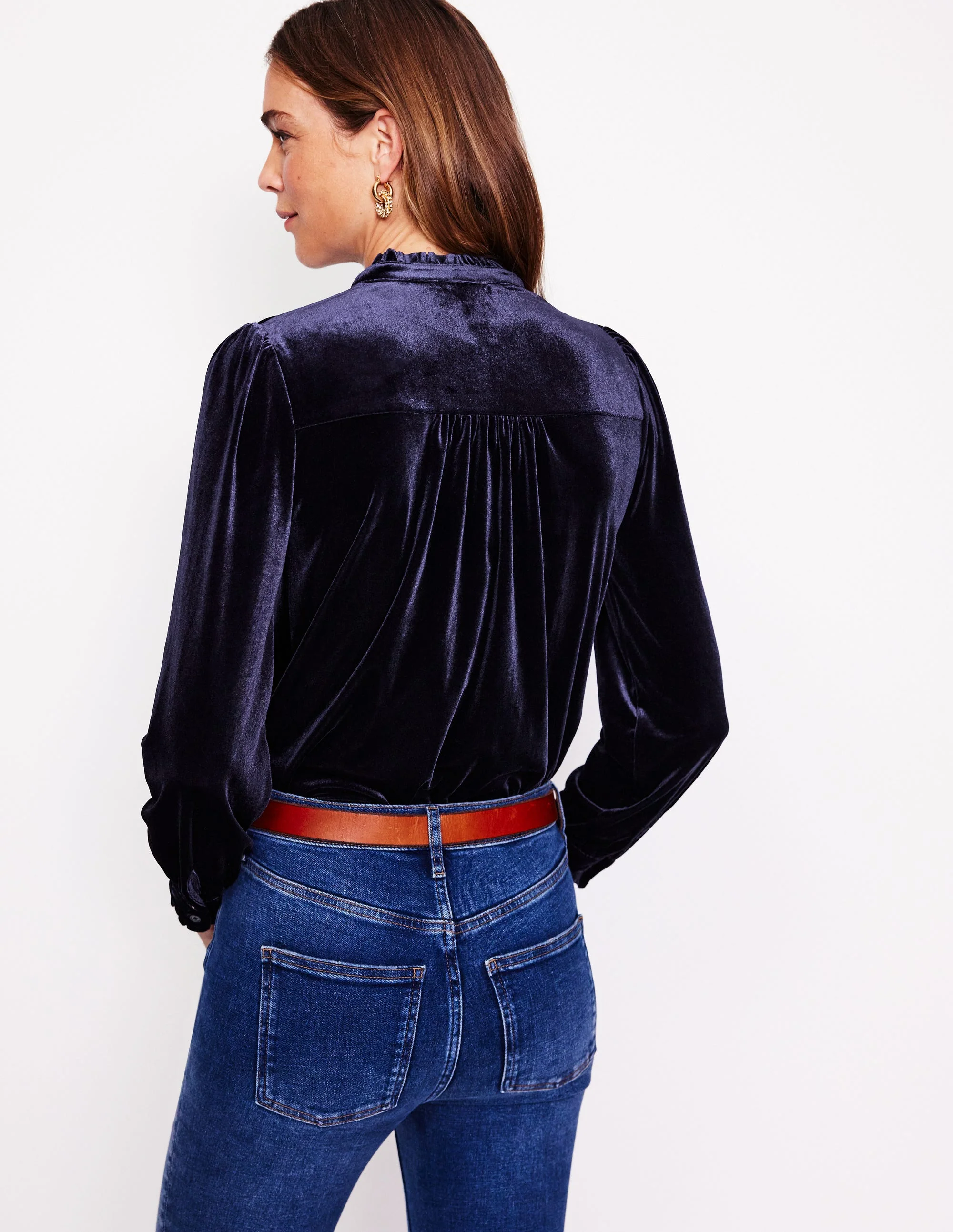 Caroline Jersey Velvet Shirt-Navy - Image 3