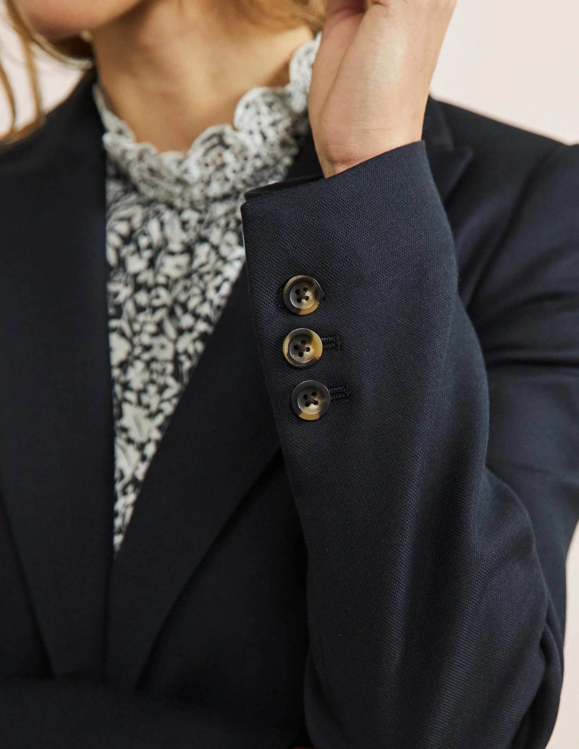 Carrie Textured Cotton Blazer-Navy - Image 2