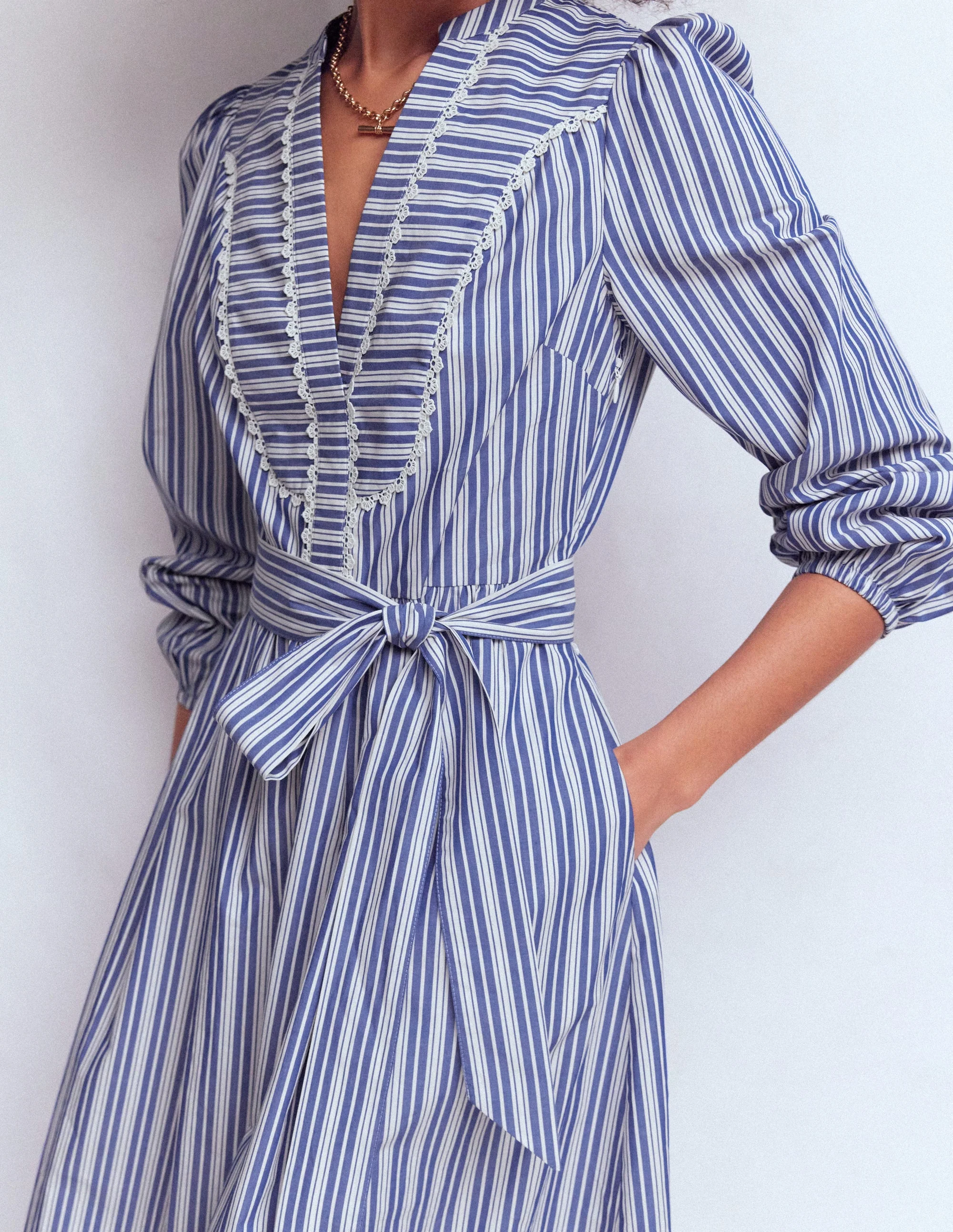Cary Cotton Midi Dress-Bright Blue Varigated Stripe - Image 2