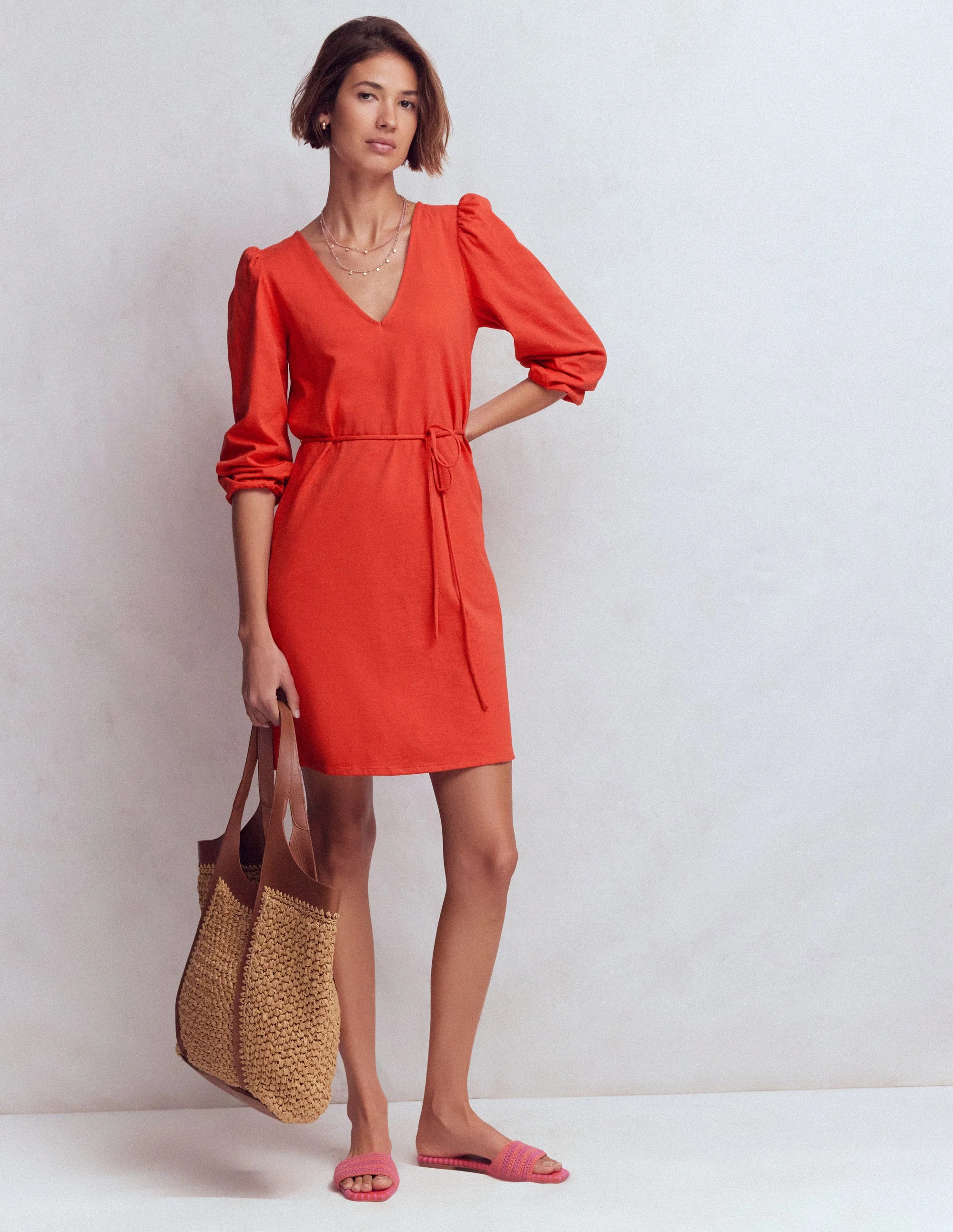 Cary V-Neck Short Dress-Blood Orange - Image 4