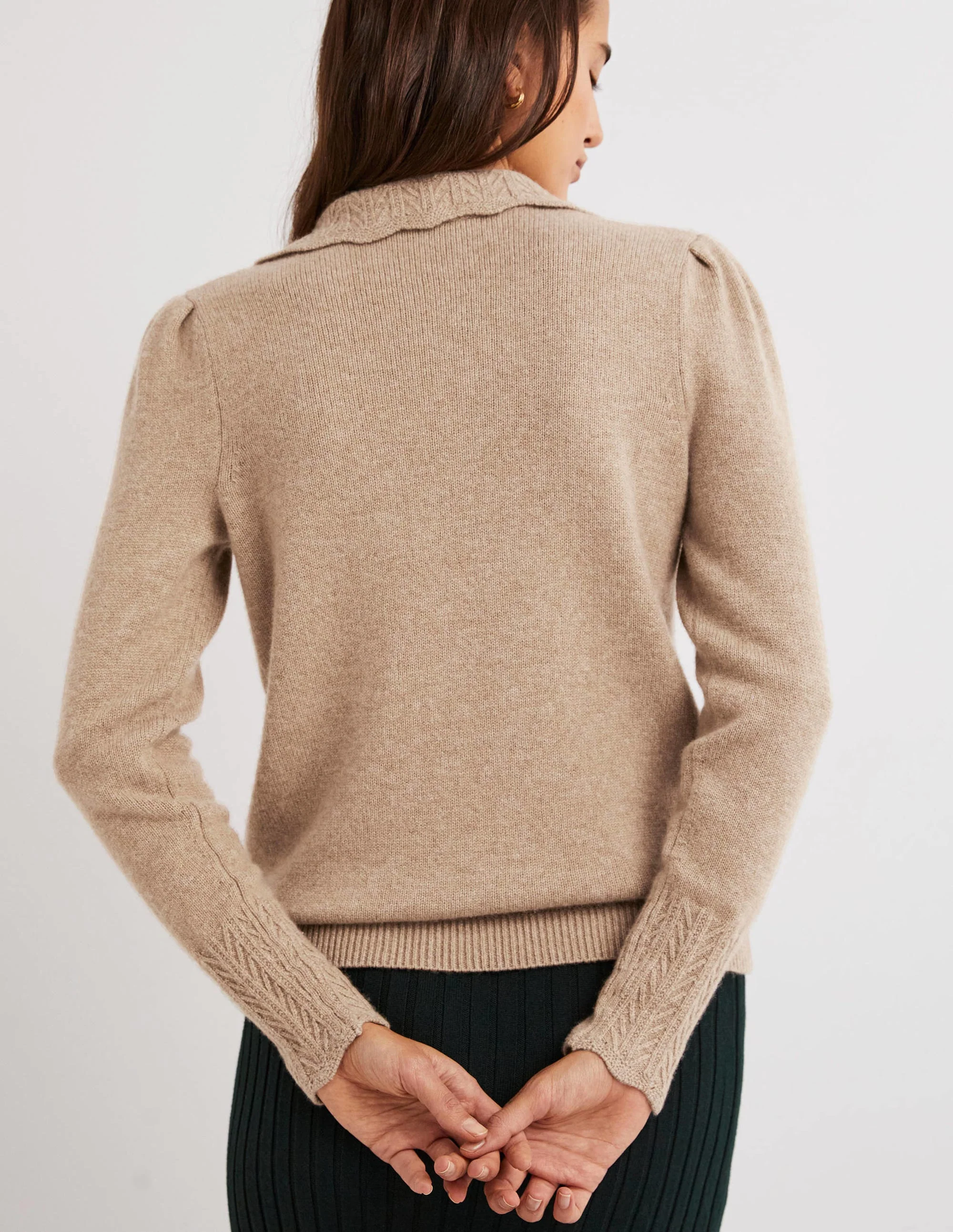 Cashmere Detail Collar Jumper-Camel Melange - Image 3