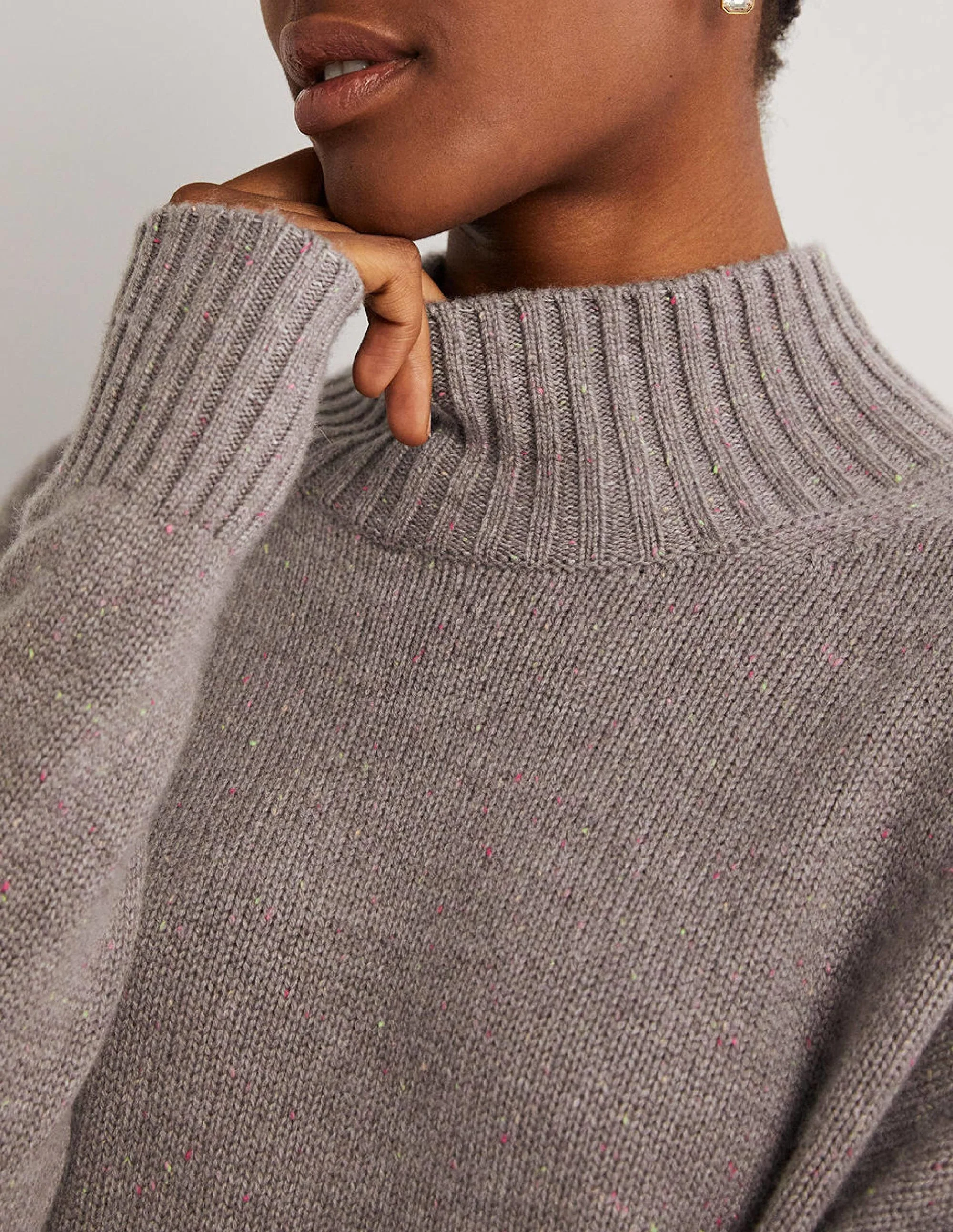Cashmere High Neck Sweater-Grey, Multi Nep - Image 2