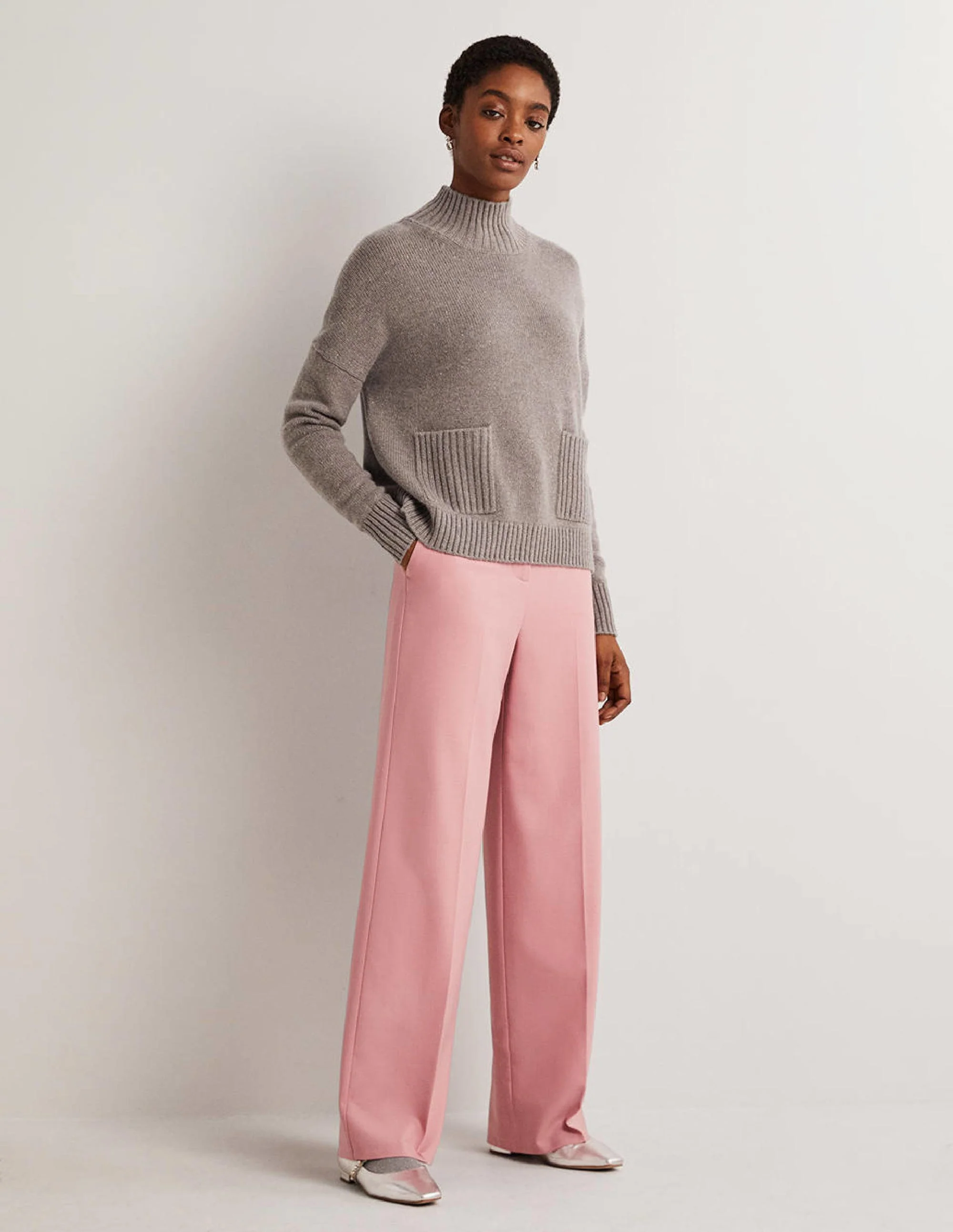 Cashmere High Neck Sweater-Grey, Multi Nep - Image 4